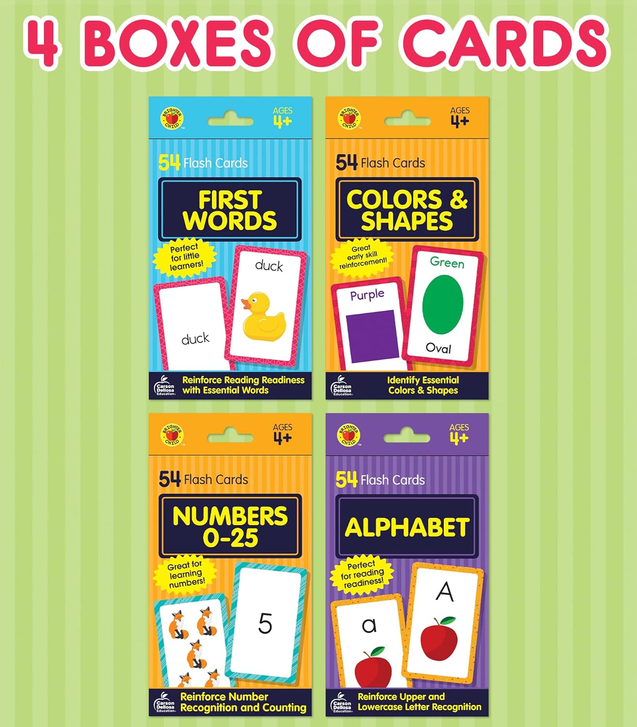 Carson Dellosa Toddler Flash Cards 4 Pack, Alphabet Flash Cards, Sight Word Flash Cards, Colors & Shapes Flash Cards, Number Flash Cards, Math & Phonics Kindergarten - Preschool Learning Activities 4+ - Image 2