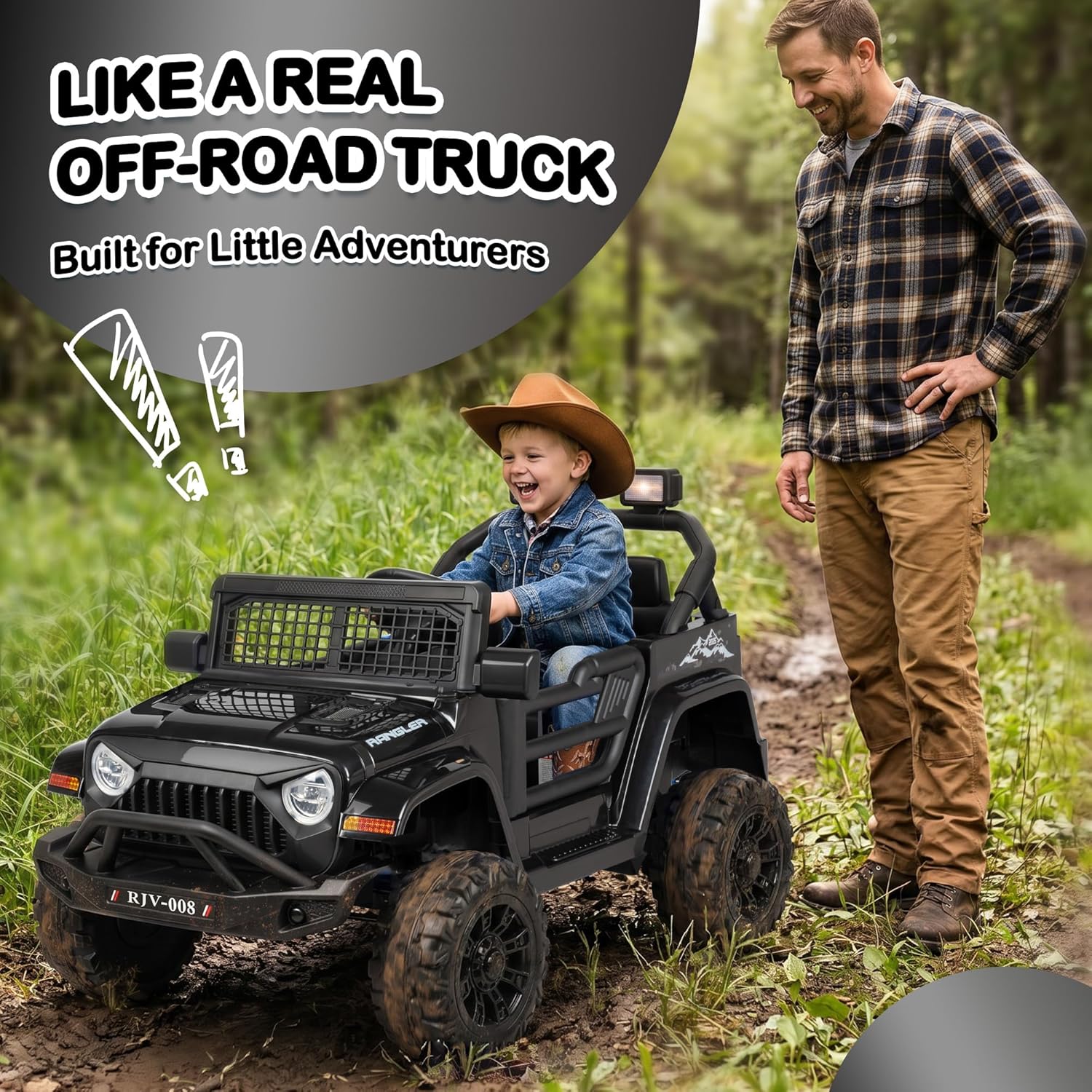12V 7AH Kids Ride-On Truck Car, Electric Car with Parent Remote Control, Spring Suspension, LED Lights, Bluetooth, Music, Black - Image 3
