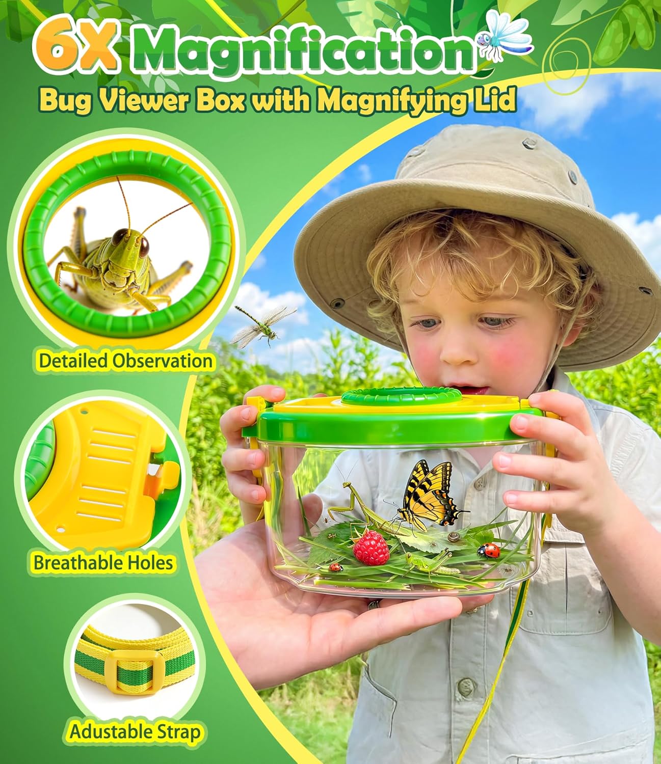 Bug Catcher for Kids 3-12, Bug Vacuum Bugs Catching Release Kit, Magnifying Glass Bug Collector Butterfly Net Bugs Grabber Insect Catcher Tweezers, Boys Outside Explorer Toys Birthday Gift - Image 3