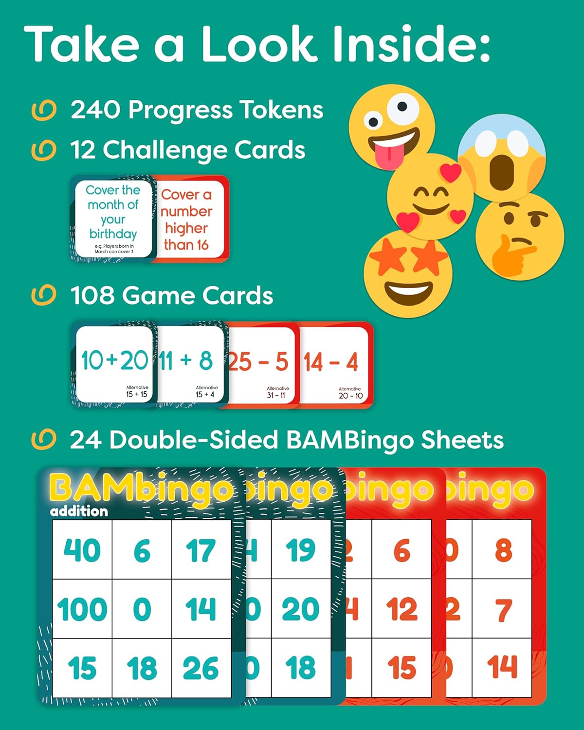 THE BAMBINO TREE Addition and Subtraction Facts Bingo Game - 1st 2nd & 3rd Grade Educational Math Learning for Classroom & Homeschool - Image 3