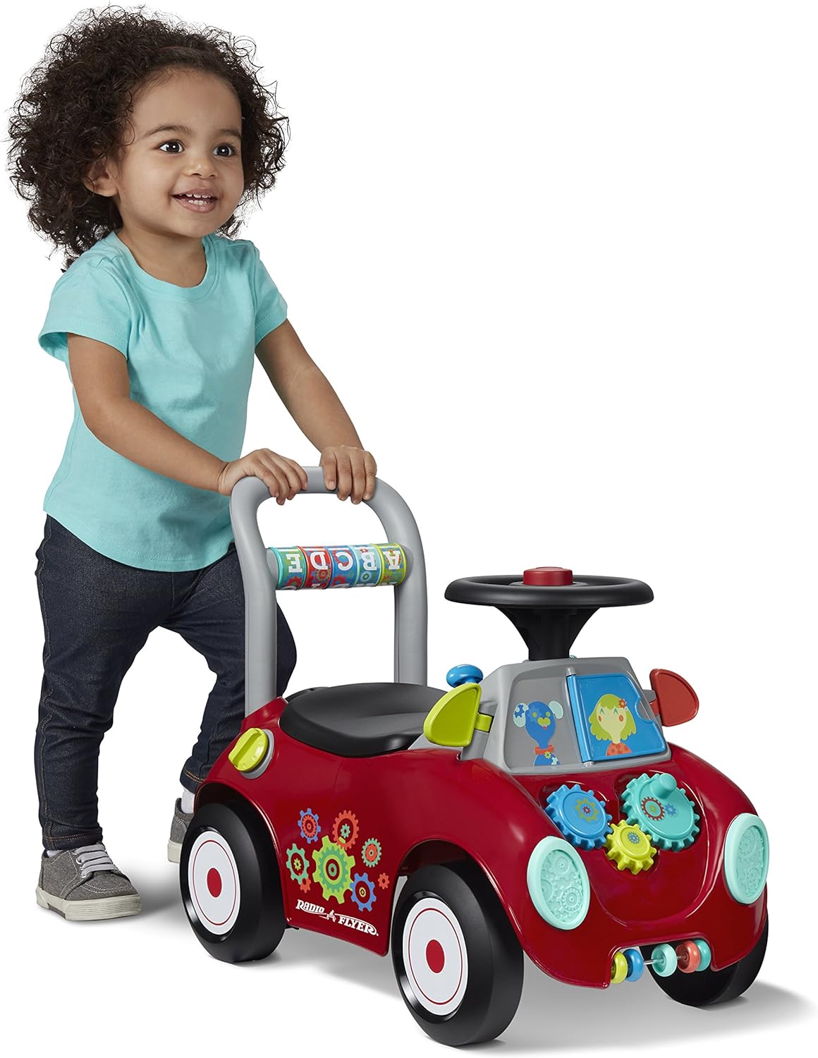 Radio Flyer Busy Buggy, for Toddlers 1-3, 3-in-1 Push Walker Ride On Car with 17 Sensory Activities, Anti-Tip Feature, Under-Seat Storage, Horn and Gears, 42 lb Capacity, Toddler Ride On Toys - Image 10