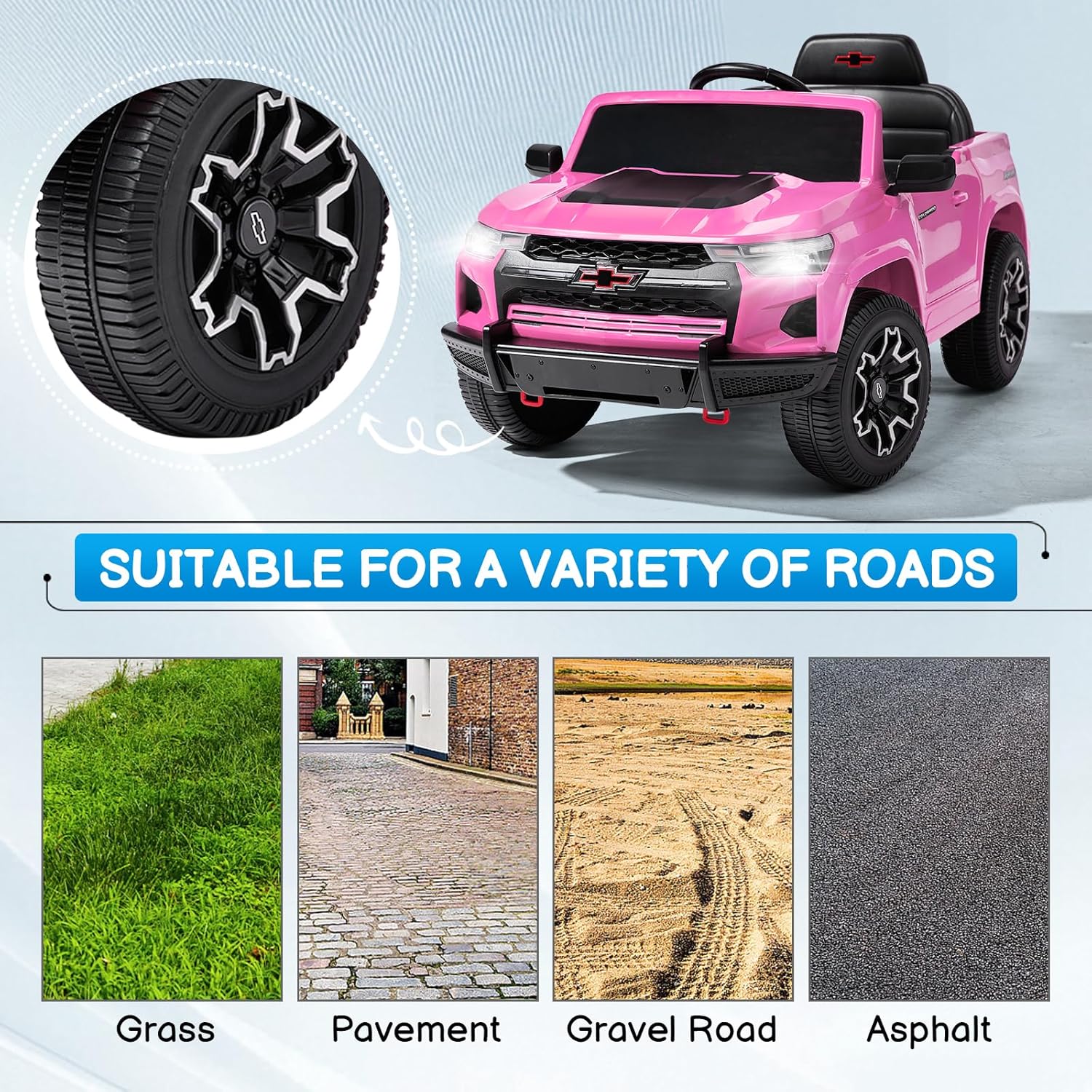 Winado Licensed Chevrolet Colorado Electric Car for Kids, 12V Ride on Toys for Toddlers with Remote Control, Battery Powered Electric Car Ride On Vehicle w/Bluetooth, Soft Start, LED Lights - Pink - Image 8