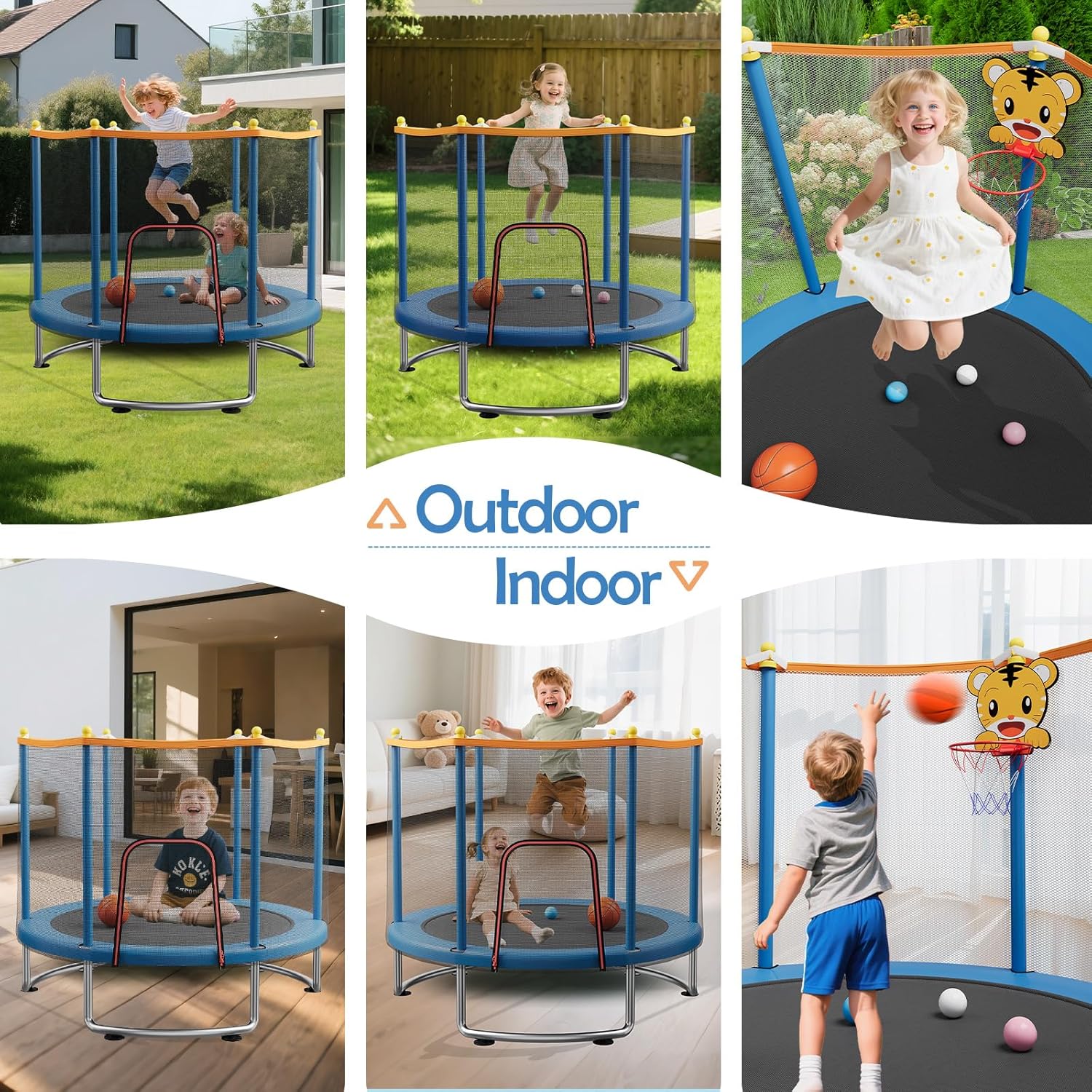 Kids Trampoline with Safety Net – 440lbs Capacity, Upgraded Rust-Proof Ring Legs, Adjustable Gymnastics Bar & Toys – Indoor Outdoor Toddler Trampoline for Boys & Girls Ages 1-8 - Image 3