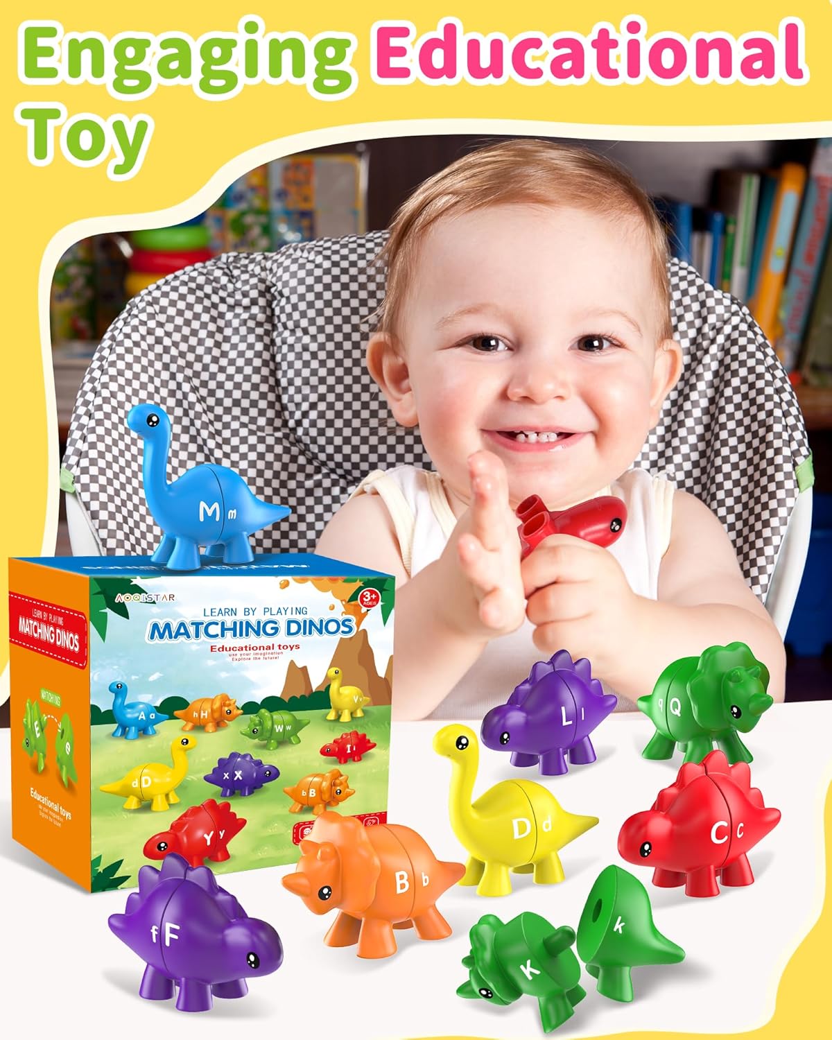 Walenty 26PCS Dinosaur Alphabet Learning Toys for Toddlers Kids 3-5, Montessori Educational Toys Gifts for 3 4 5 Year Old Boy Girl, Preschool Learning Activities, Double Sided ABC Matching Game - Image 4