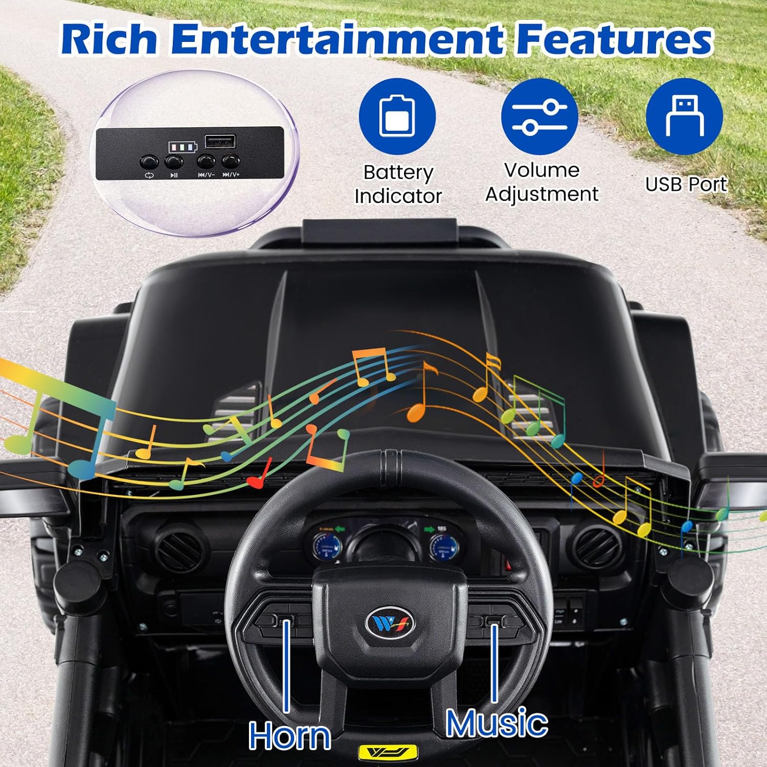 Costzon Ride on Car with Detachable Trailer, 12V Battery Powered Ride on Truck with Parent Remote Control, Light & Music, Electric Vehicle Kids Car Toy for Boys & Girls (Black) - Image 5