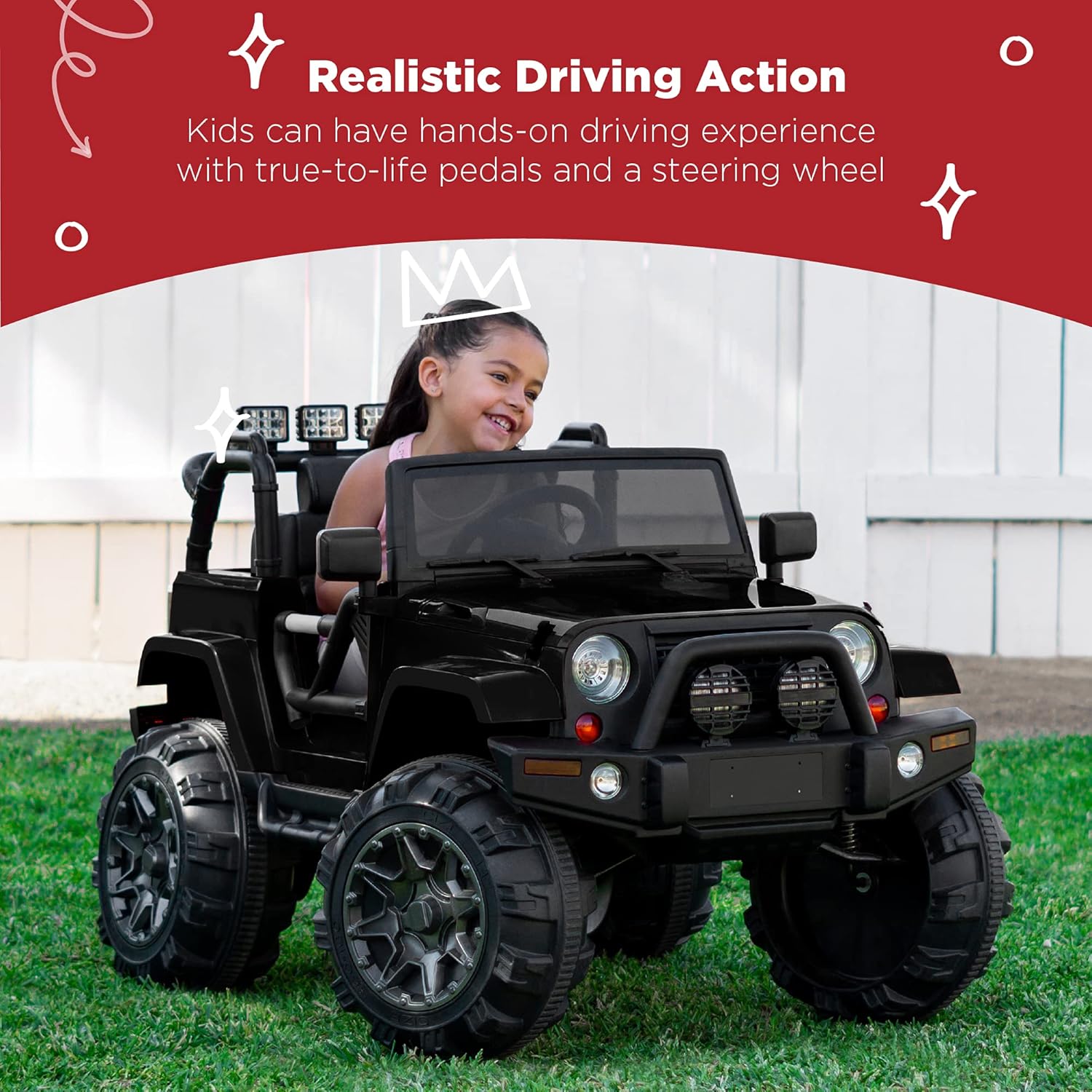 Best Choice Products Jumbo 12V Kids Electric Vehicle Toy Ride On Car with Parent Remote Control for Toddlers, Seat Harness, 65 lb Weight Capacity, Spring Suspension, 3.7 MPH Max Speed - Black - Image 2