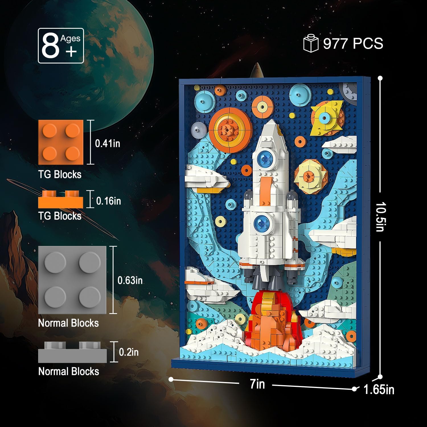 Micro Brick Rocket Building Set, DIY Space Rocket Model Craft Kit, 3D Wall Art Home Office Decoration or Table Display, Ideas Gift Building Toy for Adults,Teens Ages 8+ Kids - Image 2