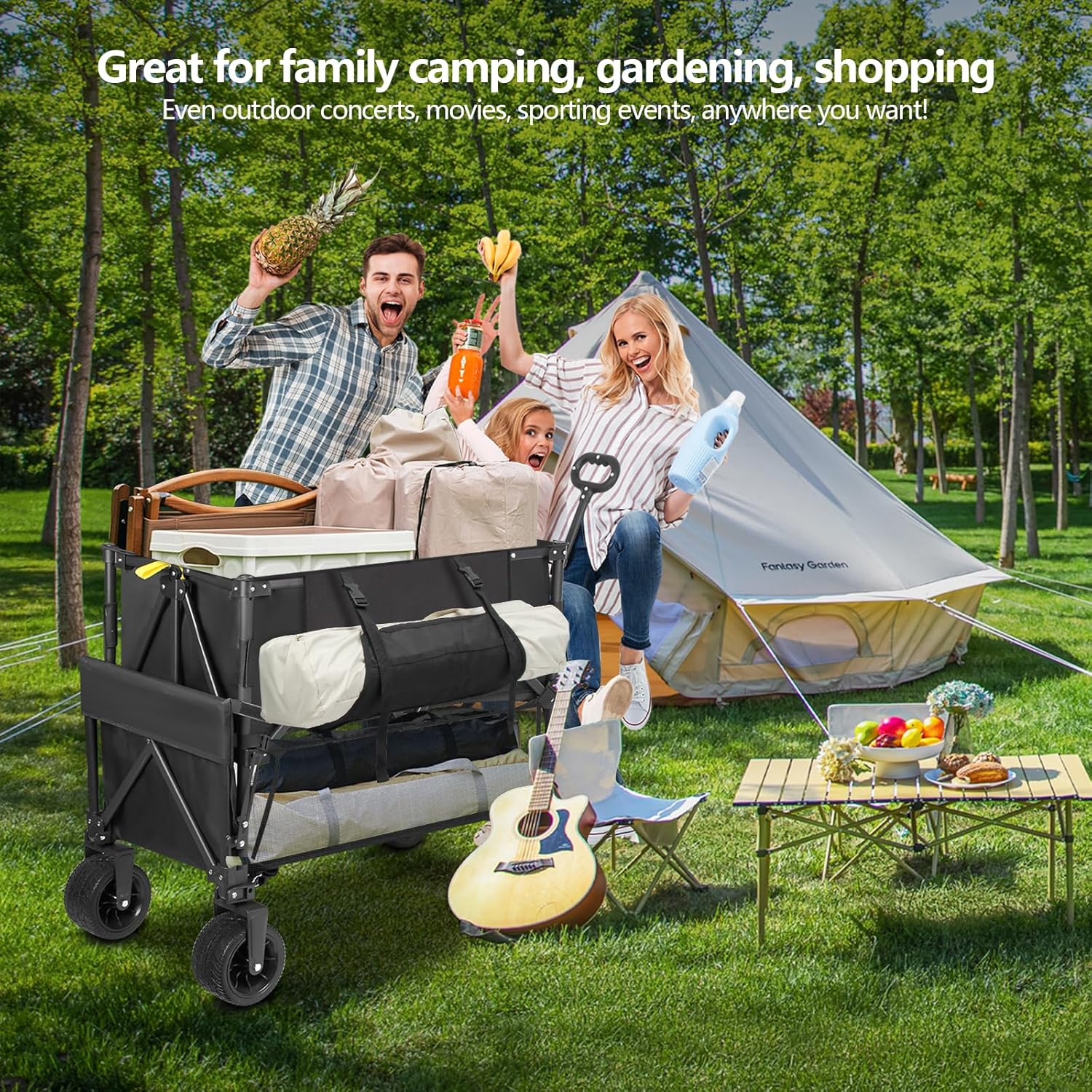 Double Decker Wagon Heavy Duty Collapsible, 600LBS 400L Capacity Foldable Utility Cart with Big Wheels for Beach, Outdoor, Camping & Gardening, Durable Steel Frame - Image 9