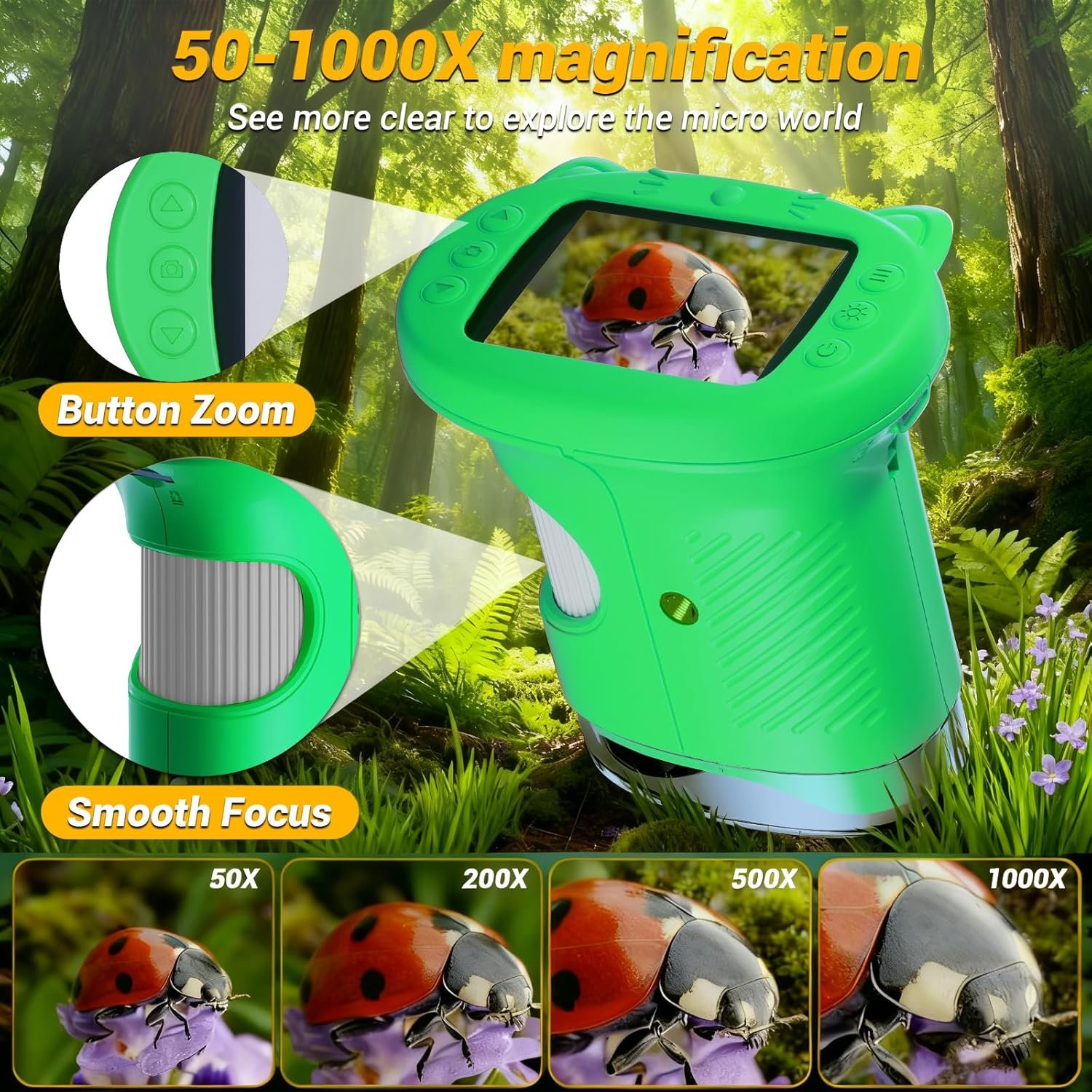 WINWEND Handheld Kids Microscope 1000X Pocket Microscope for Photo and Video Portable Science Kits STEM Toys – Christmas/Birthday Gifts for Girls & Boys Ages 3-12 - Image 3