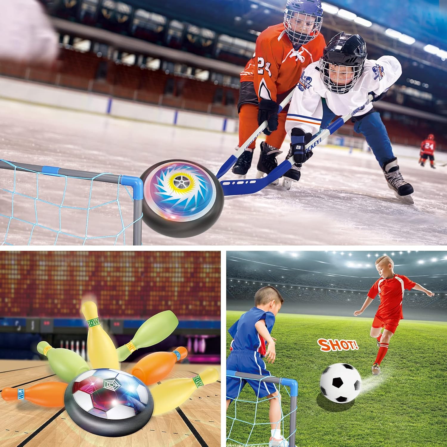 HopeRock 3-in-1 Hover Soccer Ball Hockey Bowling Set, Indoor and Outdoor Toys for Kids Ages 3-12, Outside Toys with LED Lights, Christmas Birthday Gifts for 3 4 5 6 7 8 9+ Year Old Boys Girls - Image 5