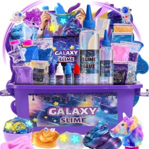 Mini Galaxy Slime Kit, with Glow in The Dark Stickers,Making Butter Slime, Dark Powder to Make Glitter & Galactic Slime, Stress Relief Toys, Party Favors for Kids, for Girls Boys 6 7 8 9 10 11 12