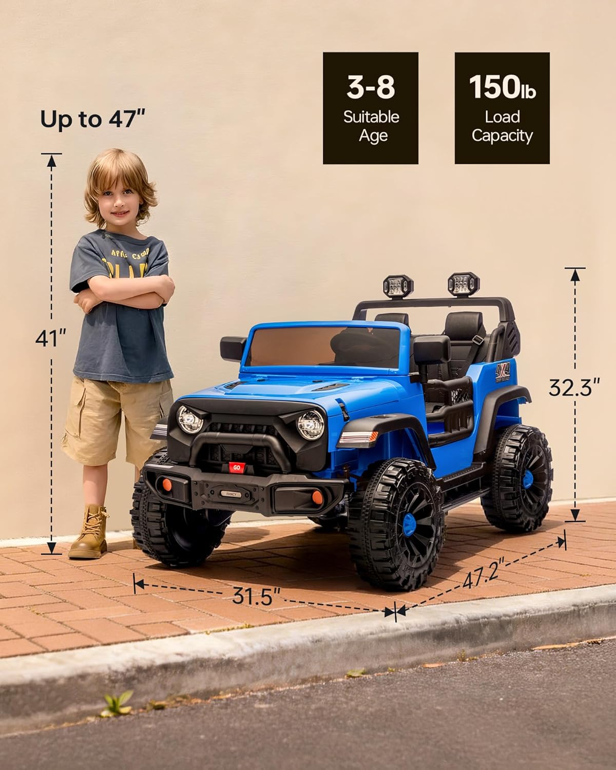 Outfunny 2 Seater Ride on Car Toy, 24V 4WD Electric Car for Kids 4-8 with Remote Control, 4x200W Motors, Capacity 150 lb - Blue - Image 8