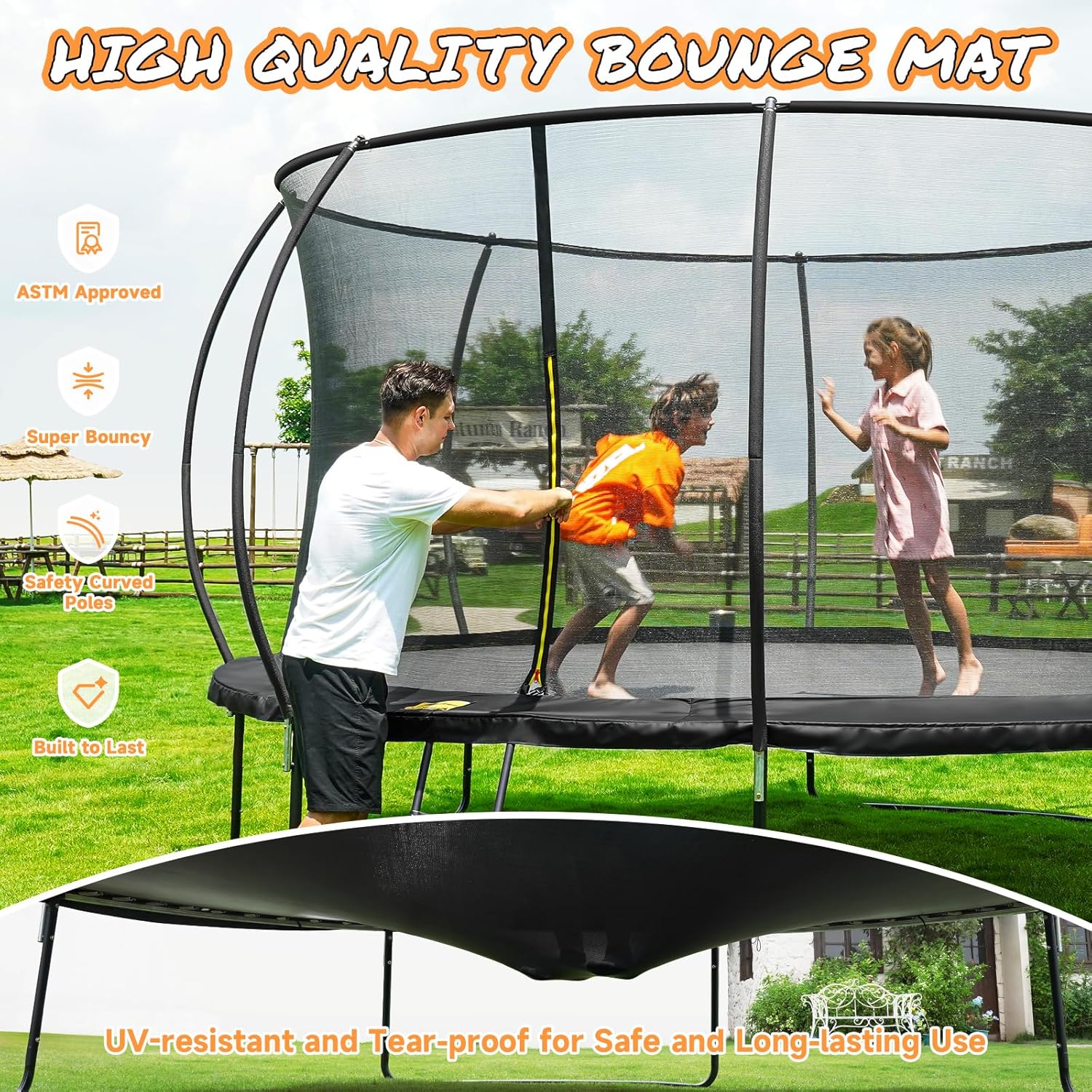 10FT 12FT 14FT 15FT 16FT Outdoor Trampoline with Enclosure Net, Heavy Duty Yard Trampolines, ASTM Approval Recreational Trampolines for Kids and Adults - Image 3