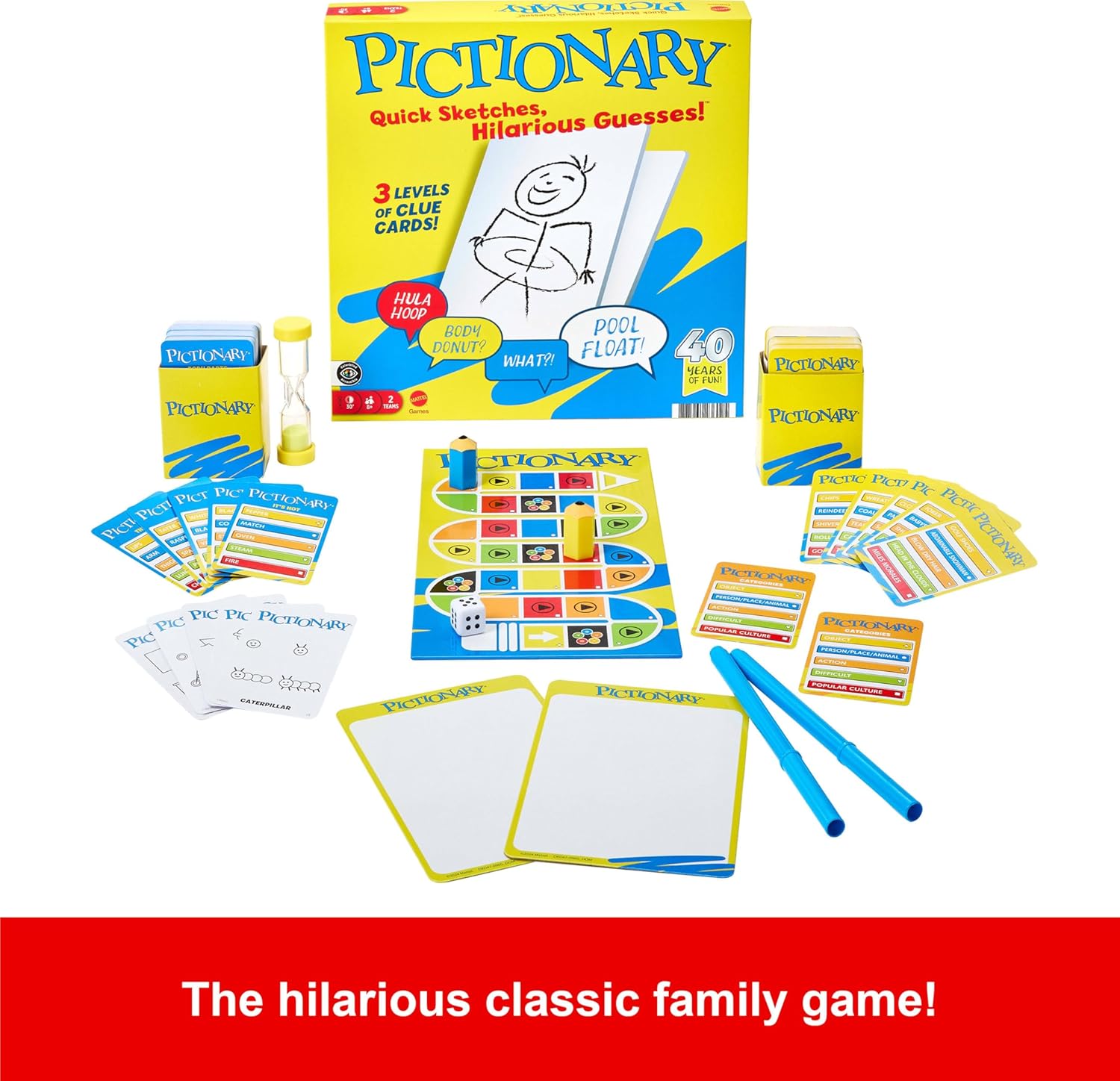 Mattel Games Pictionary Family Board Game for Kids, Adults and Game Night for 2 Teams with Erasable Markers, Boards and Sand Timer - Image 3