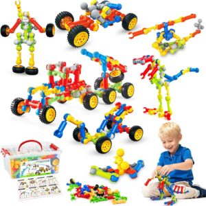 Huaker 125PCS Stem Building Toys for 3 4 5 6 7 8 Year Old Boys Girls,Kids Building Blocks Educational Creative Learning Activity with Large Storage Box,Ideal Christmas Birthday Gifts