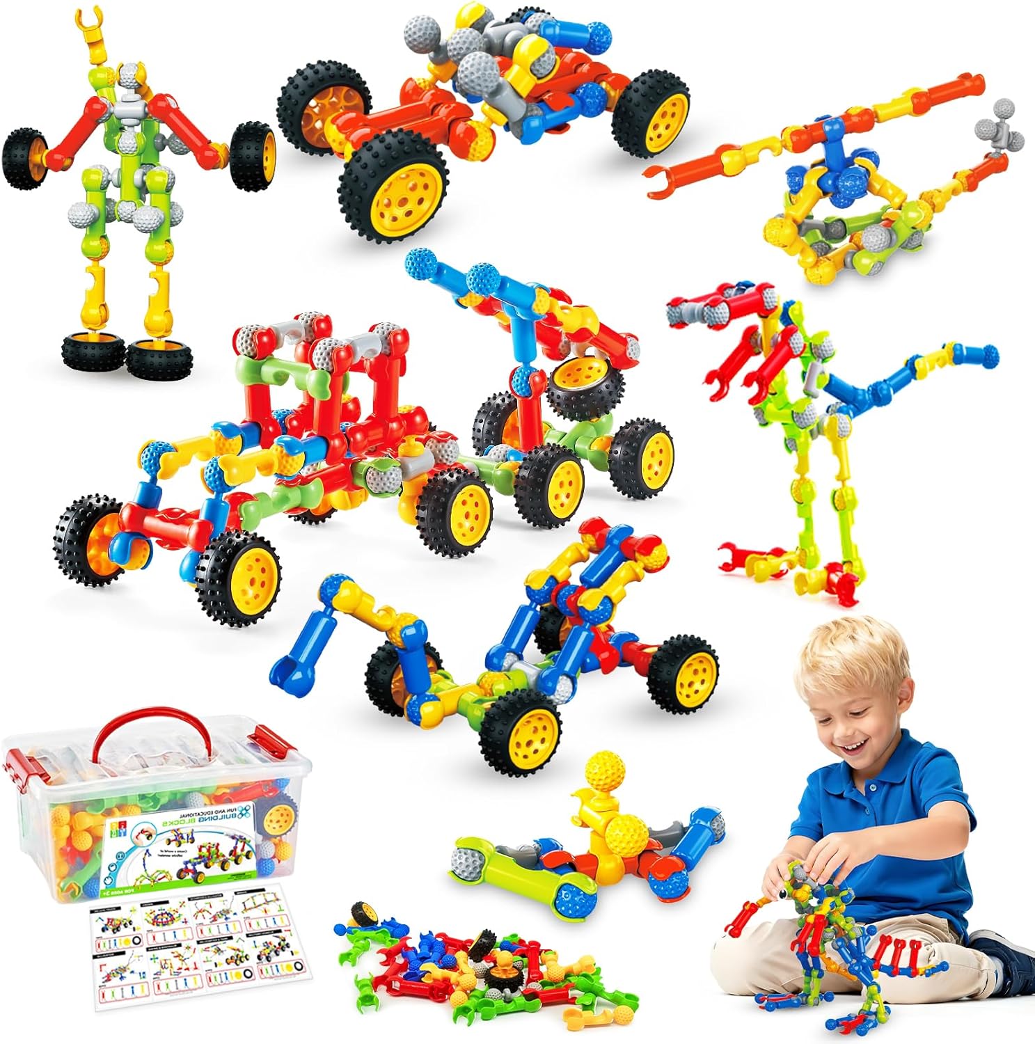 Huaker 125PCS Stem Building Toys for 3 4 5 6 7 8 Year Old Boys Girls,Kids Building Blocks Educational Creative Learning Activity with Large Storage Box,Ideal Christmas Birthday Gifts