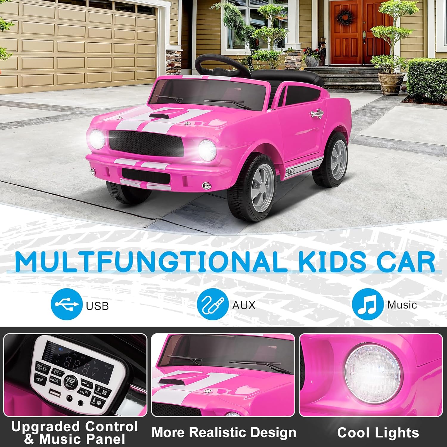 Winado 12V Licensed Shelby Electric Car for Kids, Battery Powered Ride On Toy for Toddlers with Remote Control, Upgrade Panel, Bluetooth, Shock Absorbers, Safety Belt, 3 Speeds, LED Lights - Pink - Image 2
