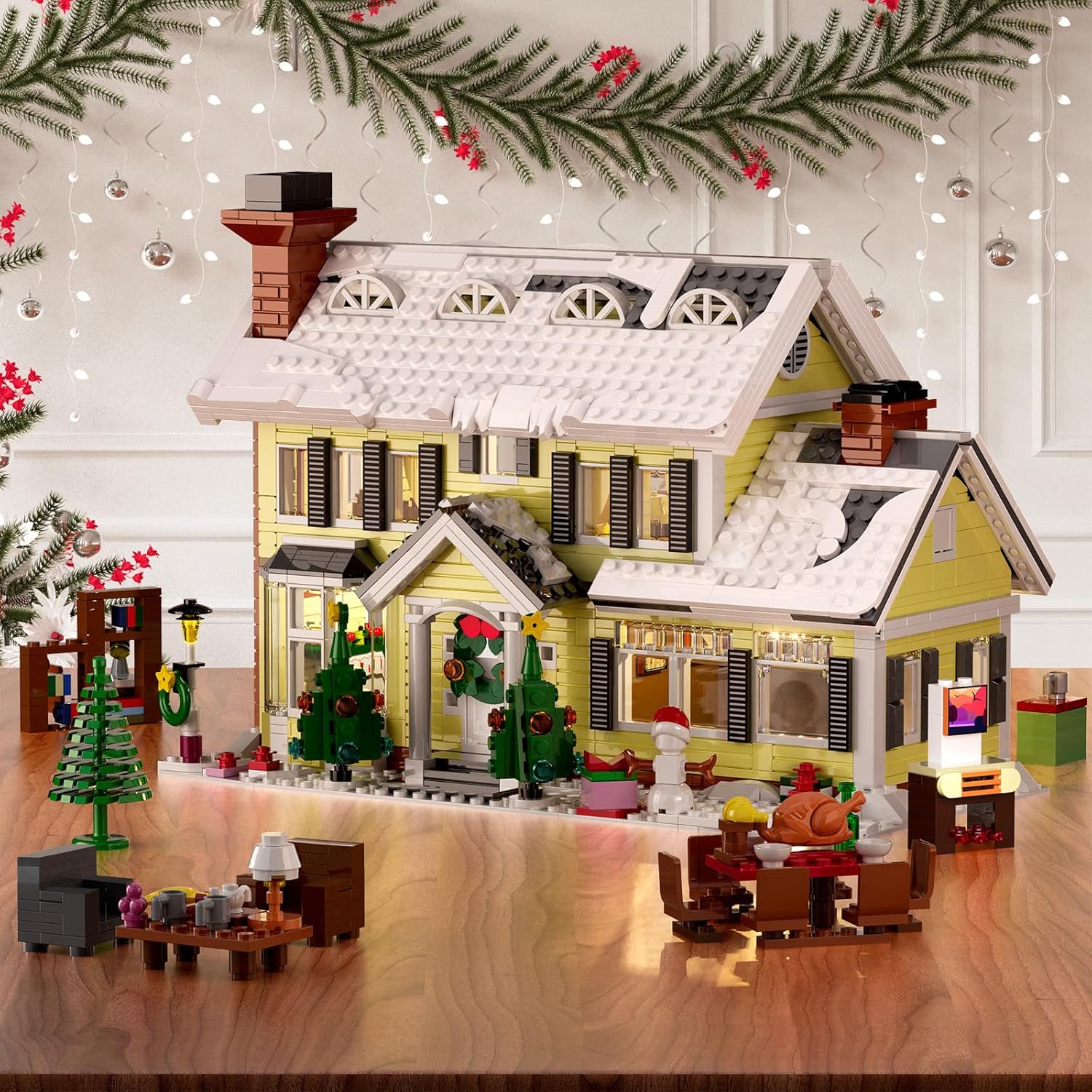 Christmas Holiday House Building Set, LED DIY Christmas Holiday Snow Village, Christmas House Compatible with Lego Gifts for Boys, Girls, Family, and Friends (1156pcs) - Image 6
