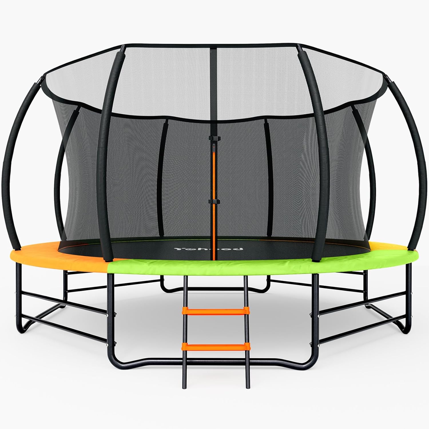 Yohood Trampoline Outdoor 12FT 14FT, Recreational Trampolines with Enclosure Net and Ladder, ASTM Approved for Kids and Adults, with Additional 8 Stabilizer Bars and Anti-Rust Coated Galvanized Frame