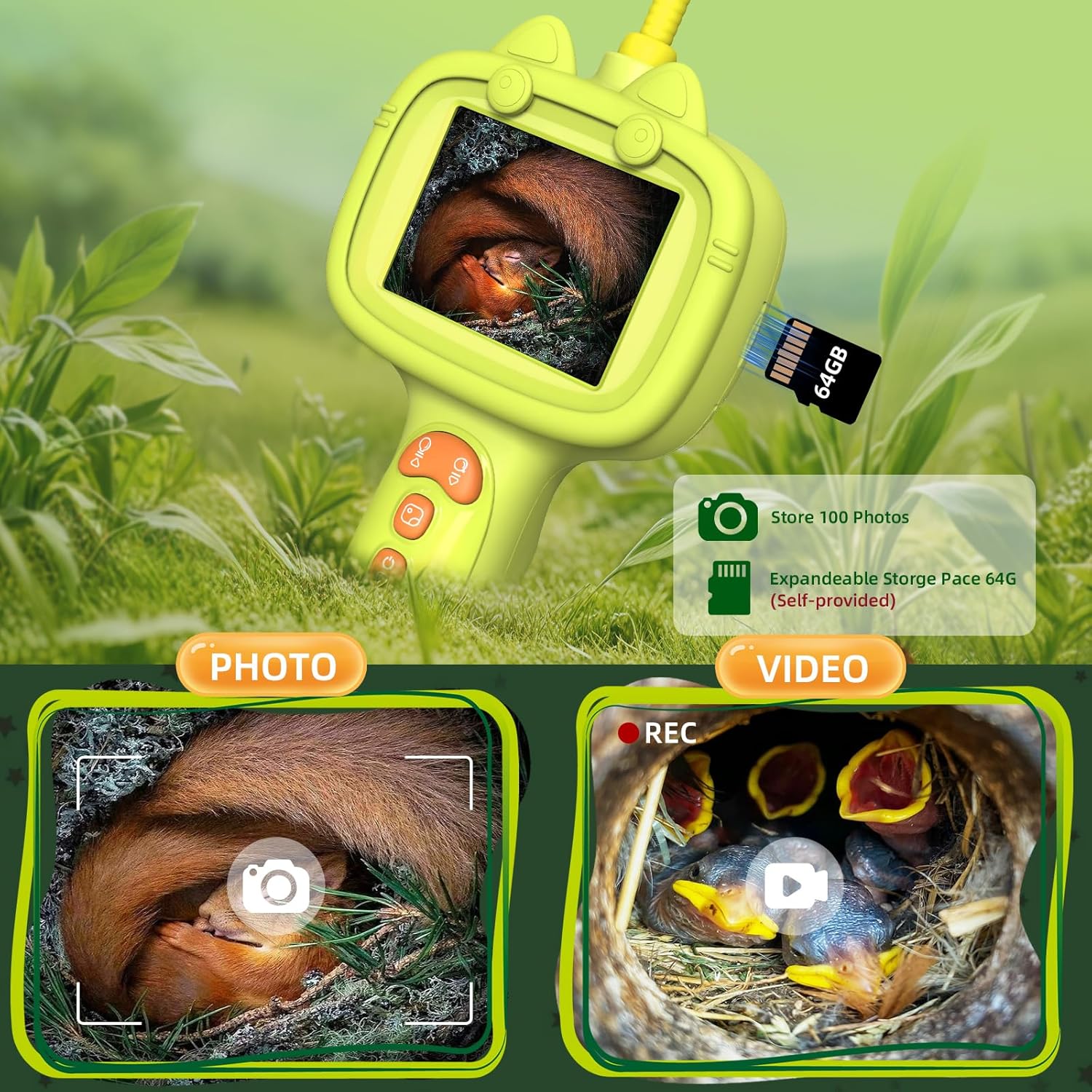 Daxiongmao Borescope Camera with Light for Kids | STEM Science Educational Toy for 3 4 5 6 7 8 Years Old Boys & Girls | Birthday Gift for Outdoor Adventures & Nature Discovery(Yellow) - Image 5