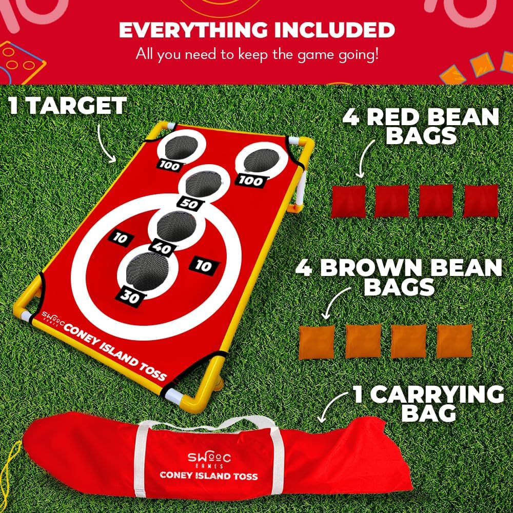 Swooc Games - Coney Island Toss™ - Arcade Style Cornhole Board Set w/Carrying Case & 15+ Games - Corn Hole Games for Adults - Kids Bean Bag Toss Game - Kids Cornhole Set w/Bags - Outdoor Yard Games - Image 5