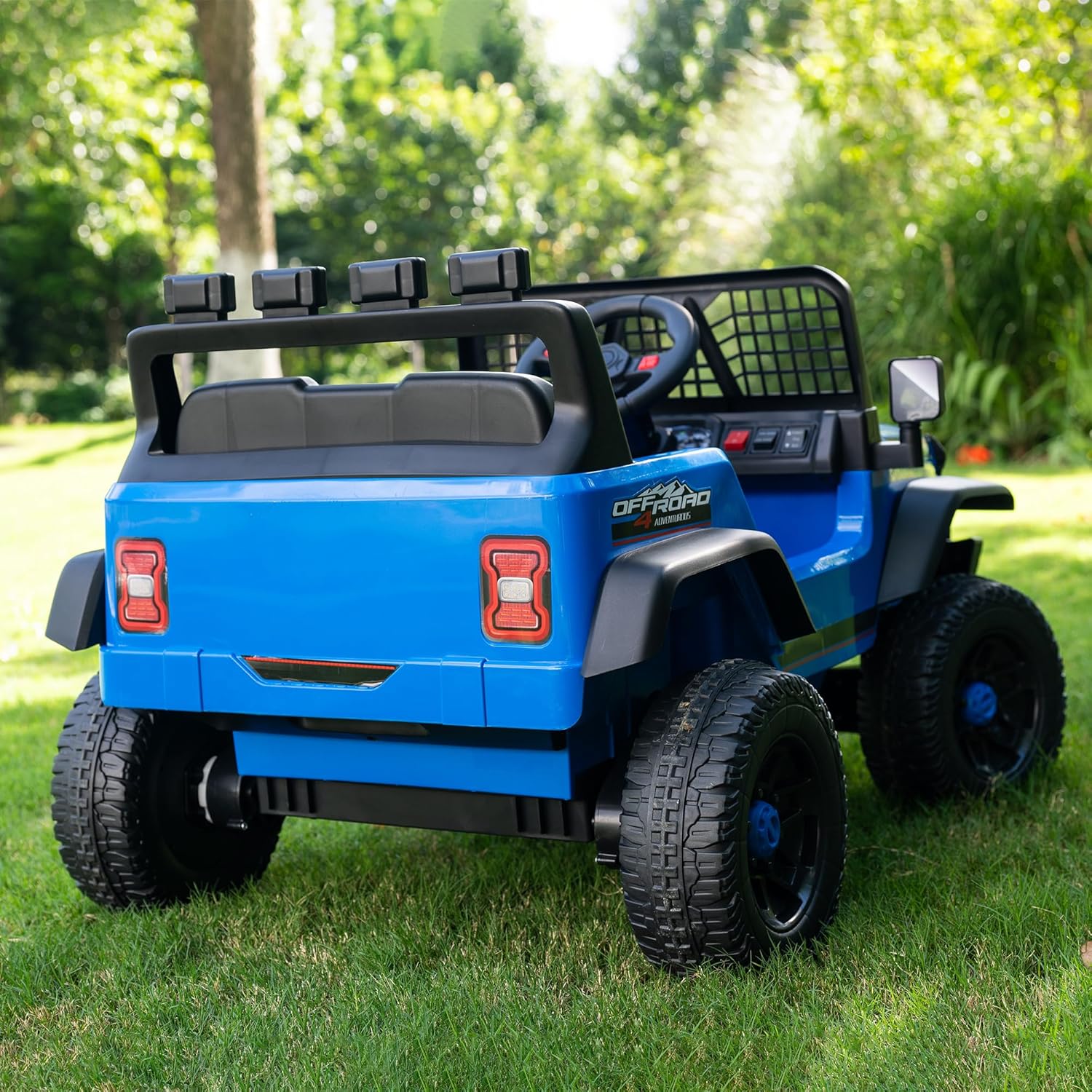 12V 7AH 4WD Kids Ride-On Truck, Electric Off-Road Car with Remote & Pedal Control, LED Lights, Music, USB, Safety Belt, 4-Wheel Suspension, Adjustable Speeds, Outdoor Gift for Boys Girls, Blue - Image 5