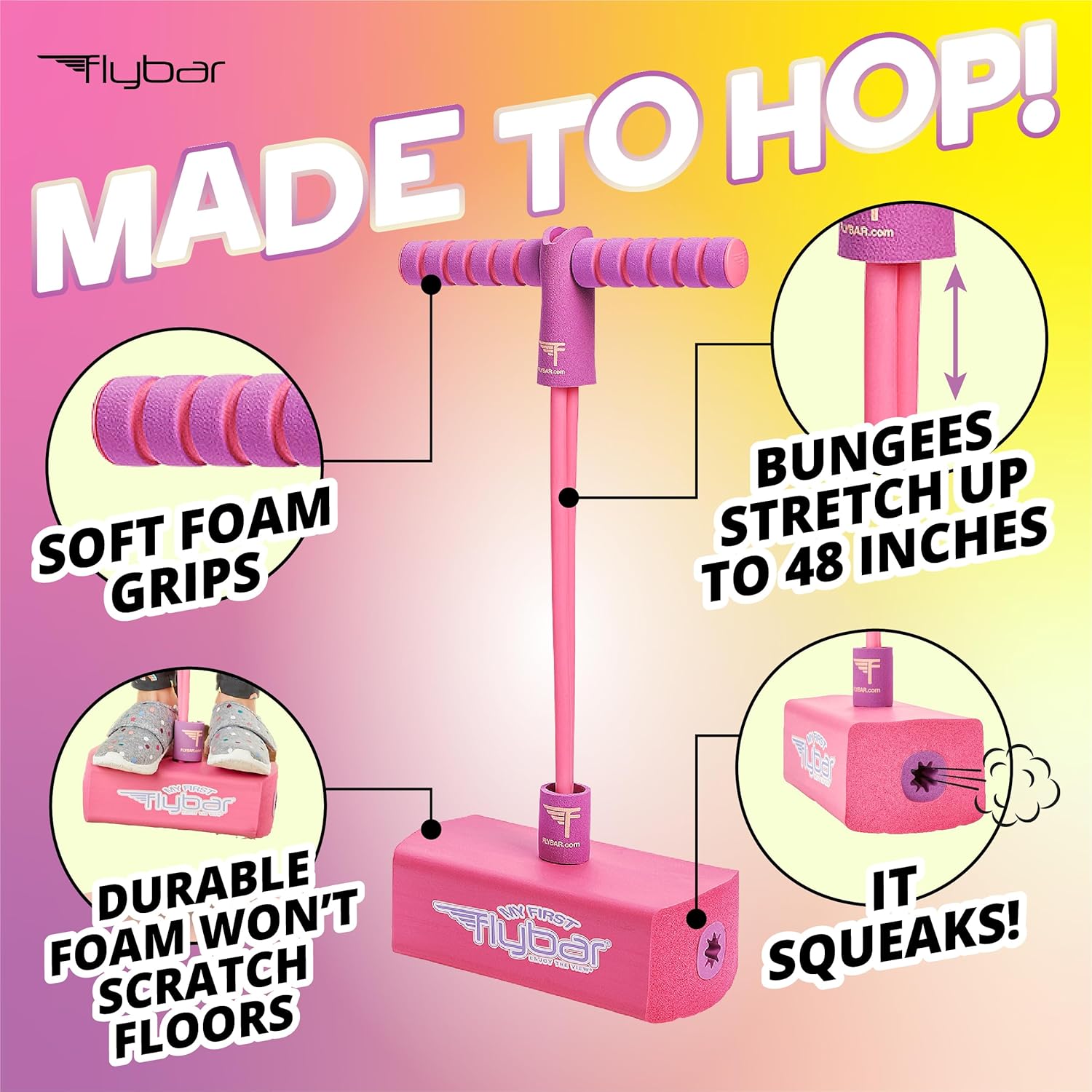 Flybar My First Foam Pogo Jumper for Kids Fun and Safe Pogo Stick for Toddlers, Durable Foam and Bungee Jumper for Ages 3 and up, Supports up to 250lbs - Image 2