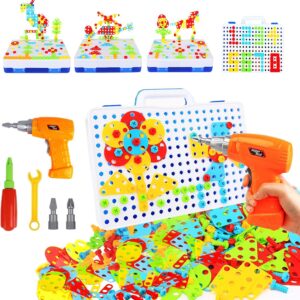 HAPTIME Design and Drill Toy,Educational Toys Building for Kids Ages 3-8,STEM Toys for 3 4 5 6 Year Old,193 Pcs Electric Drill Toy,Magic Montessori Play Toolbox for Toddler Boys Girls Preschool