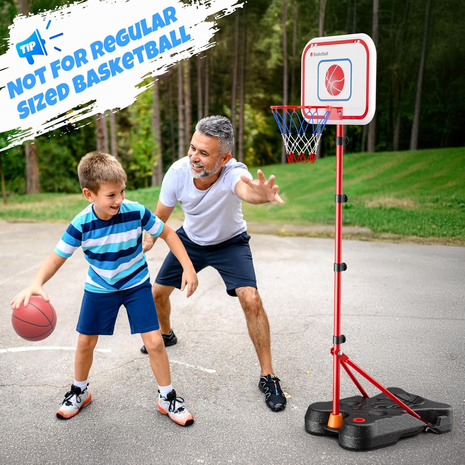HopeRock 2 in 1 Kids Basketball Hoop and T Ball Set, Adjustable Basket Ball Stand,Hanging Tee Baseball for Toddlers Boys Girls Ages 2 3 4 5 6 7 8 Years Old, Outdoor Toys Gifts - Image 4