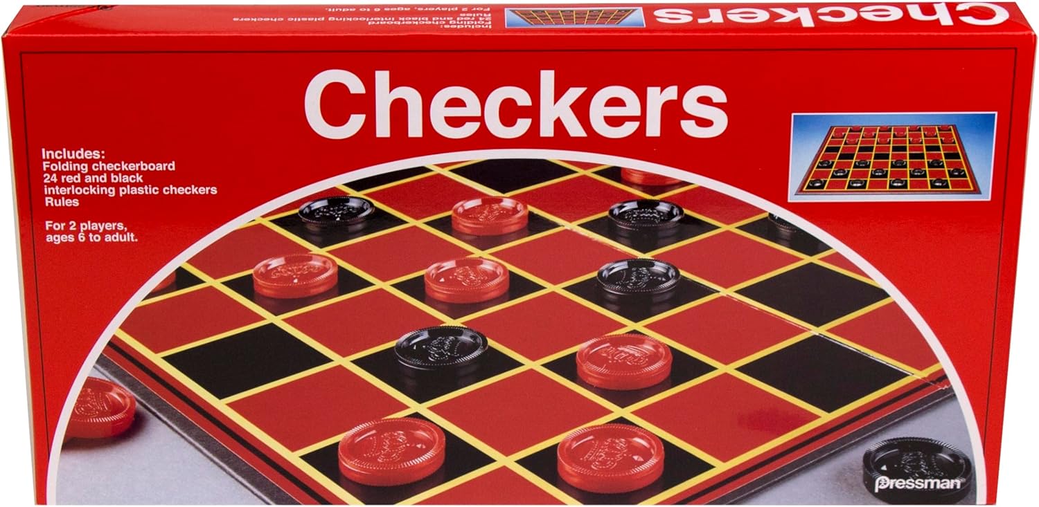 Pressman Checkers -- Classic Game With Folding Board and Interlocking Checkers, 2 Players