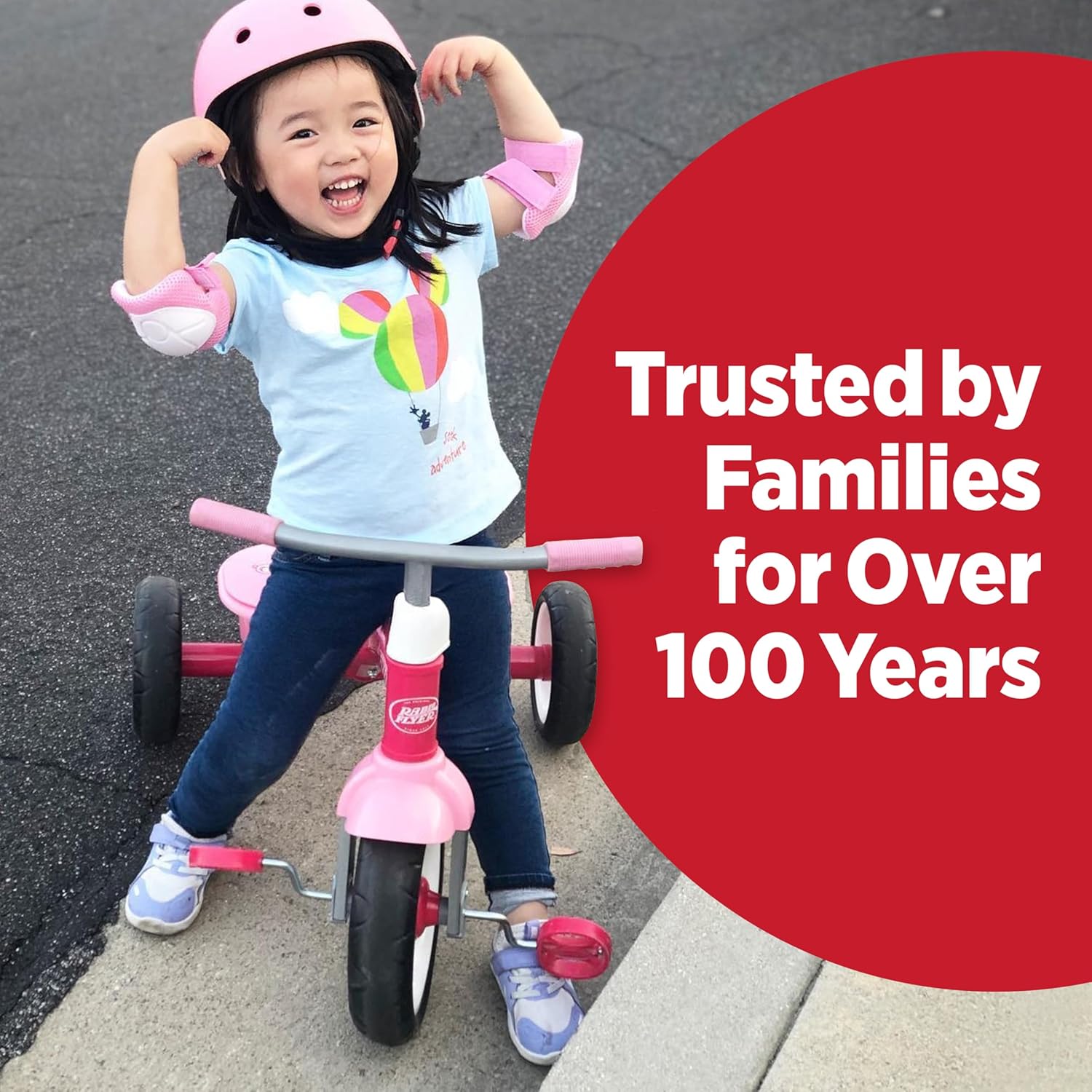 Radio Flyer Pink Rider Trike, for Ages 2.5-5, Adjustable Seat, Steel Construction, Quiet Ride Wheels, Covered Storage Bin, Comfort Grip Handlebars, Easy Carry Seat Handle, Tricycle for Toddlers - Image 4