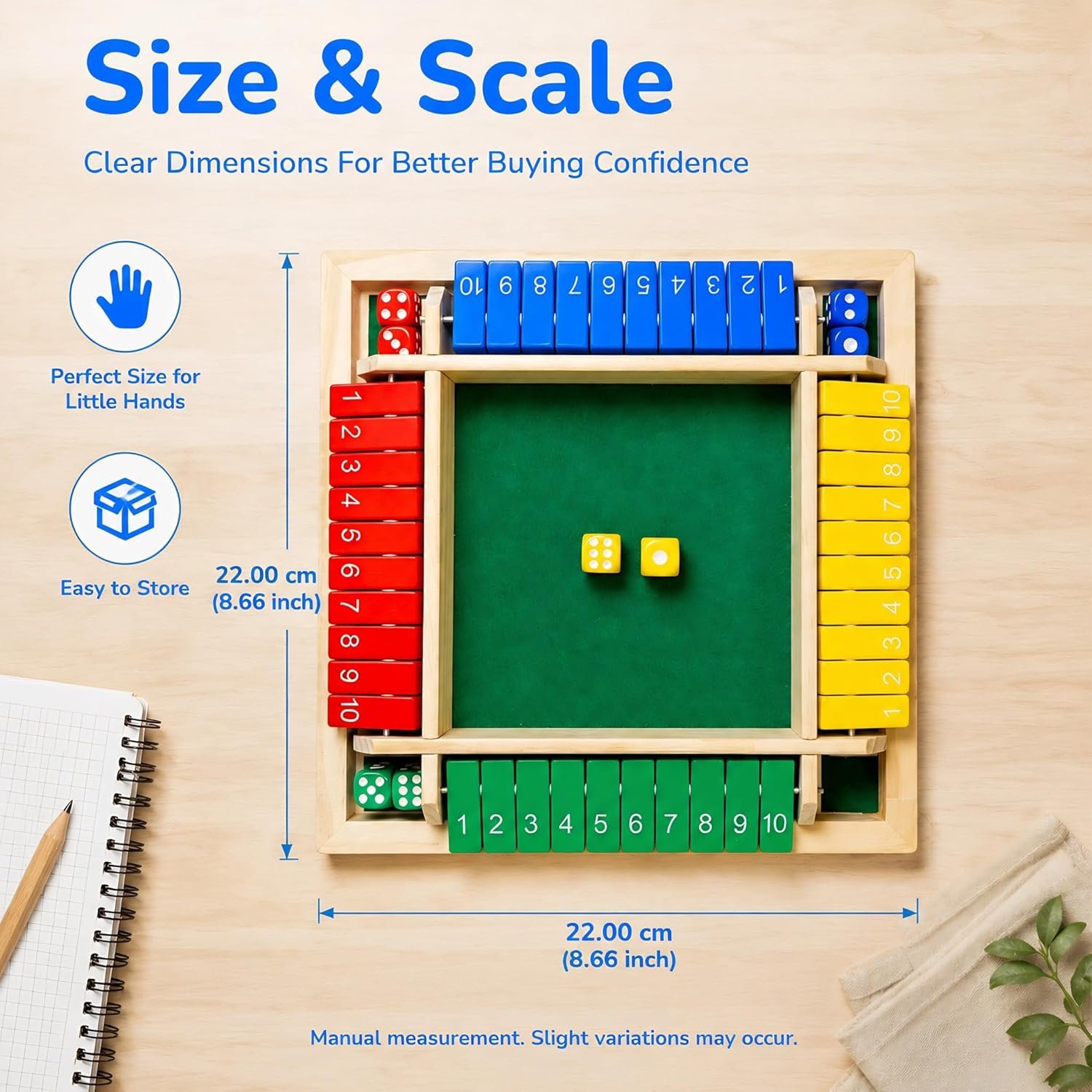 Shut The Box Game, Wooden Number Flip Board Dice Tabletop Toys for 2-4 Player, Math Educational Learning Tools for Kids and Adults, Classic Pub Family Game Night Party Activity, Camping - Image 10