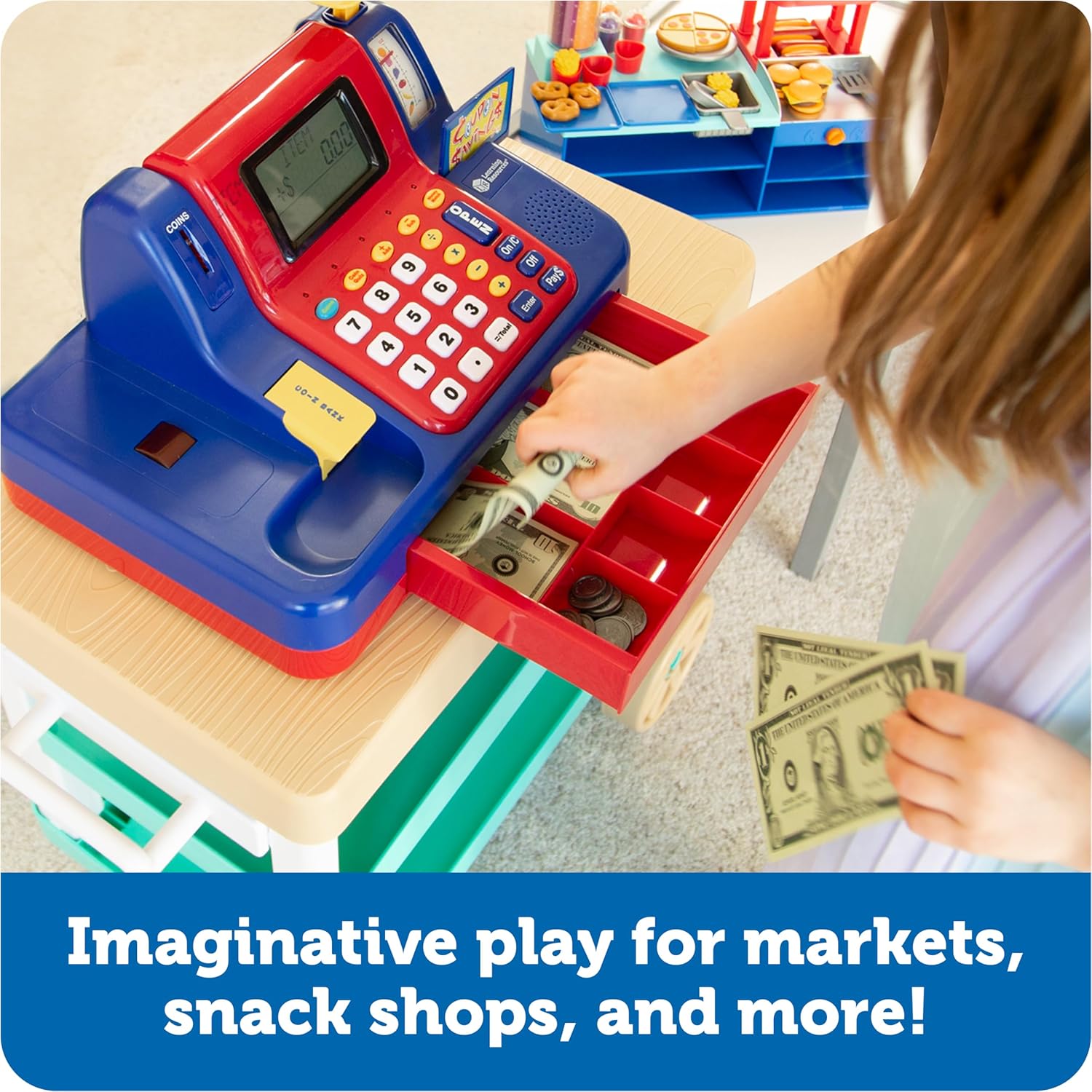 Learning Resources Pretend & Play Teaching Cash Register - Math Games, Shopping Grocery Store Playset, Fine Motor Skills, Gifts For Boys and Girls - Image 4