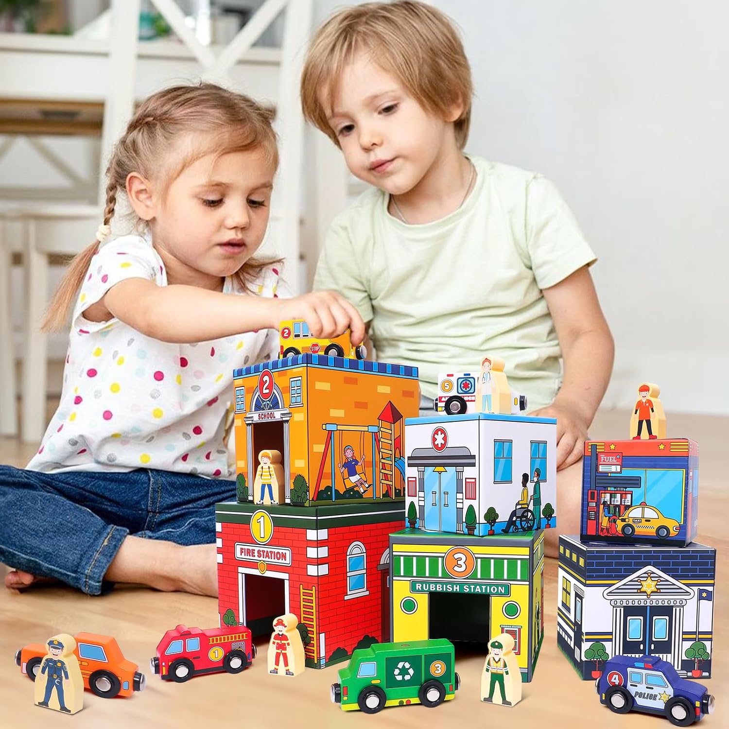 Atoylink Toddler Sorting and Stacking Toys with Magnetic Wooden Cars & Community Helpers, Baby Number Blocks Nesting Boxes Preschool Learning Montessori Toys for 1 2 3 Year Old Boys Girls Gift - Image 7