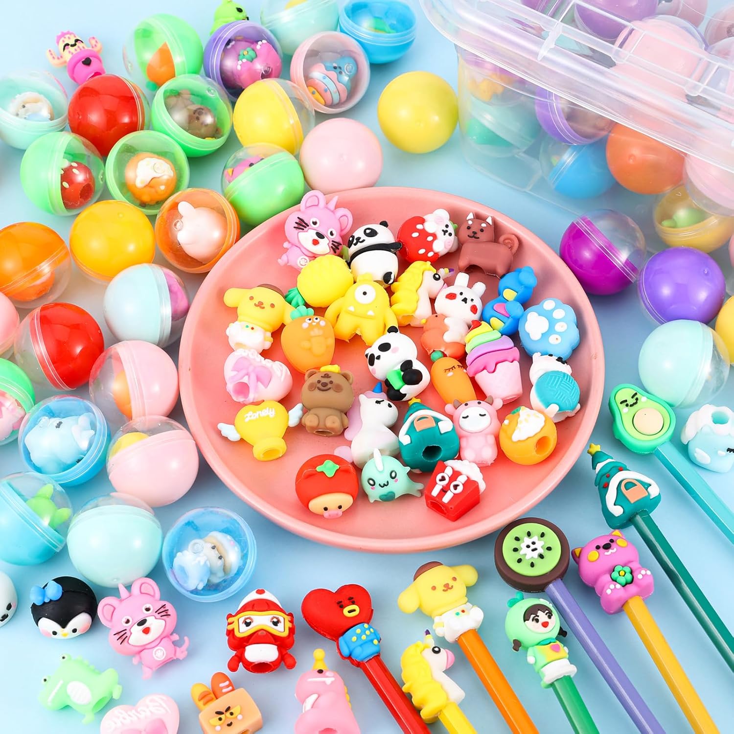 100 Pcs Gumball Machine Capsules Clear-Colored Mini Kawaii Round Capsule Toys Collection for Vending Machine Kindergarten Gift Easter Basket Stuffer Classroom Prize Party Favor 1.3 Inches - Image 3