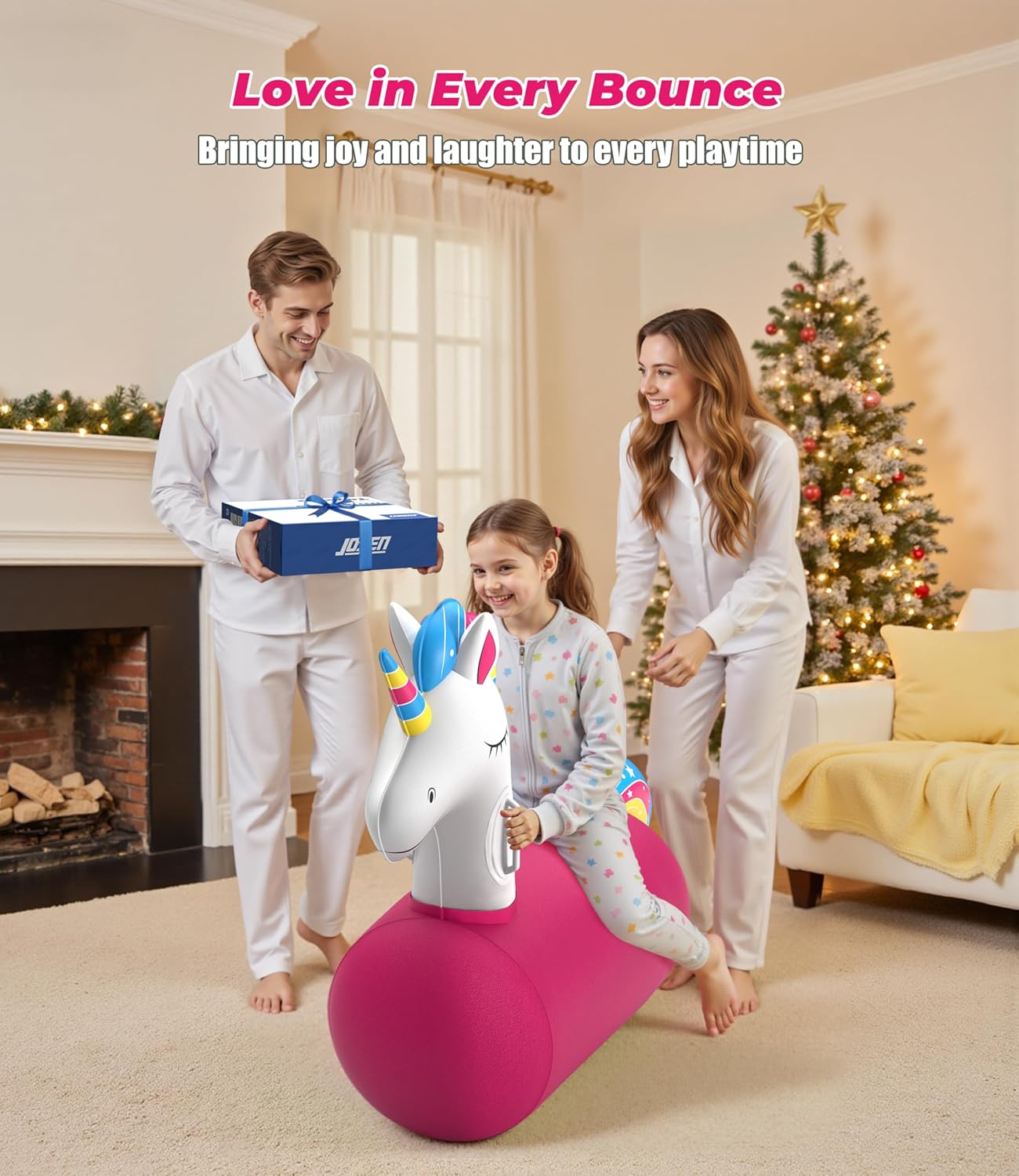 JOSEN Bouncy Hopper Giant Unicorn Ride On Toys, Inflatable Bouncing Animal Hopper with Hand Pump, Jumping Hopping Toys Up to 220lbs, Indoor Outdoor Bouncers for Teen Kids Girls Boys Ages 5+ - Image 7