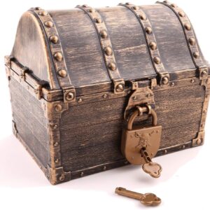 Lingway Toys Kids Pirate Treasure Chest Teacher’s Favorite Treasures Collection Storage Box with 2 Sets of Locks and Keys Only(Vintage Bronze Coating,6.3″X4.8″X5.2″)