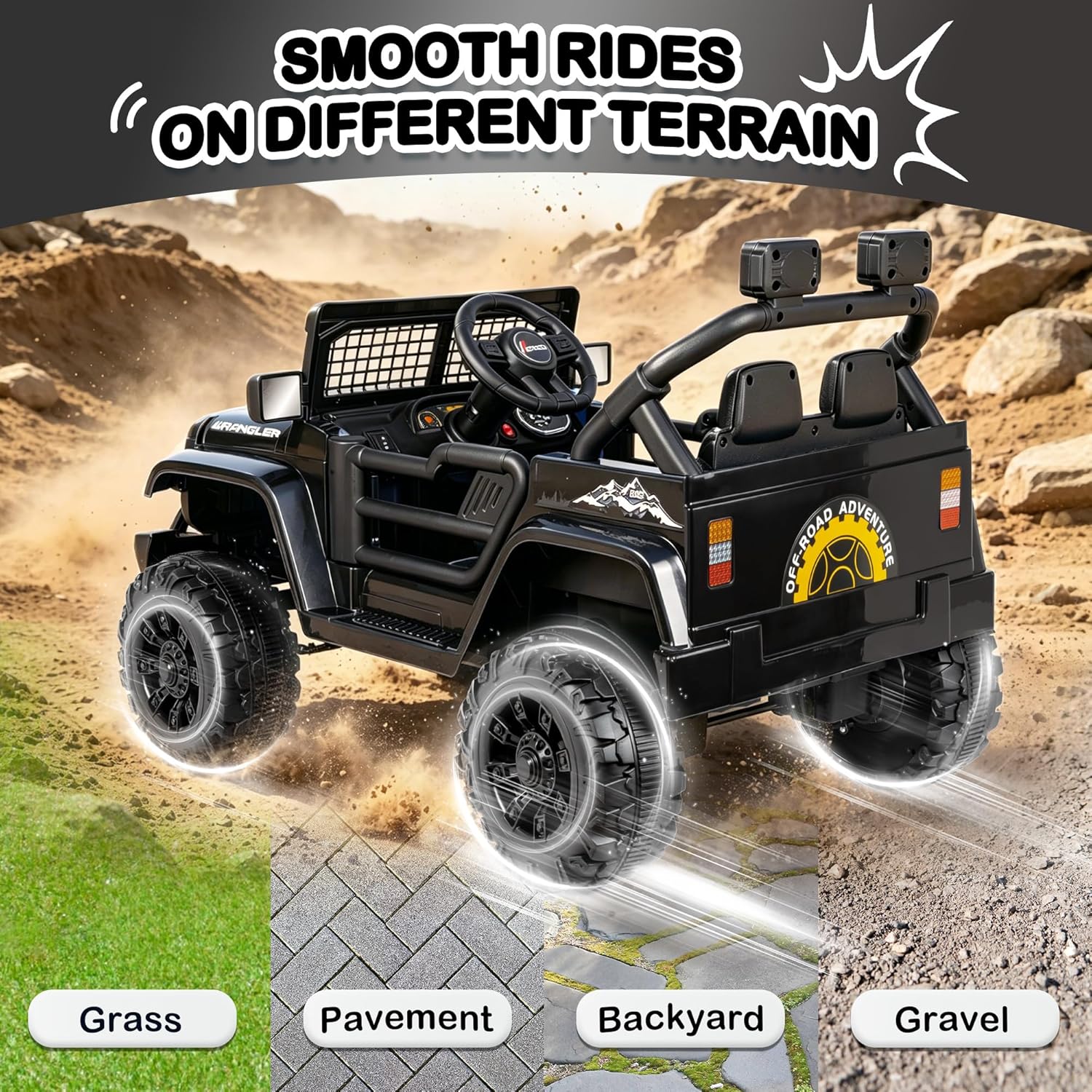 12V 7AH Kids Ride-On Truck Car, Electric Car with Parent Remote Control, Spring Suspension, LED Lights, Bluetooth, Music, Black - Image 5
