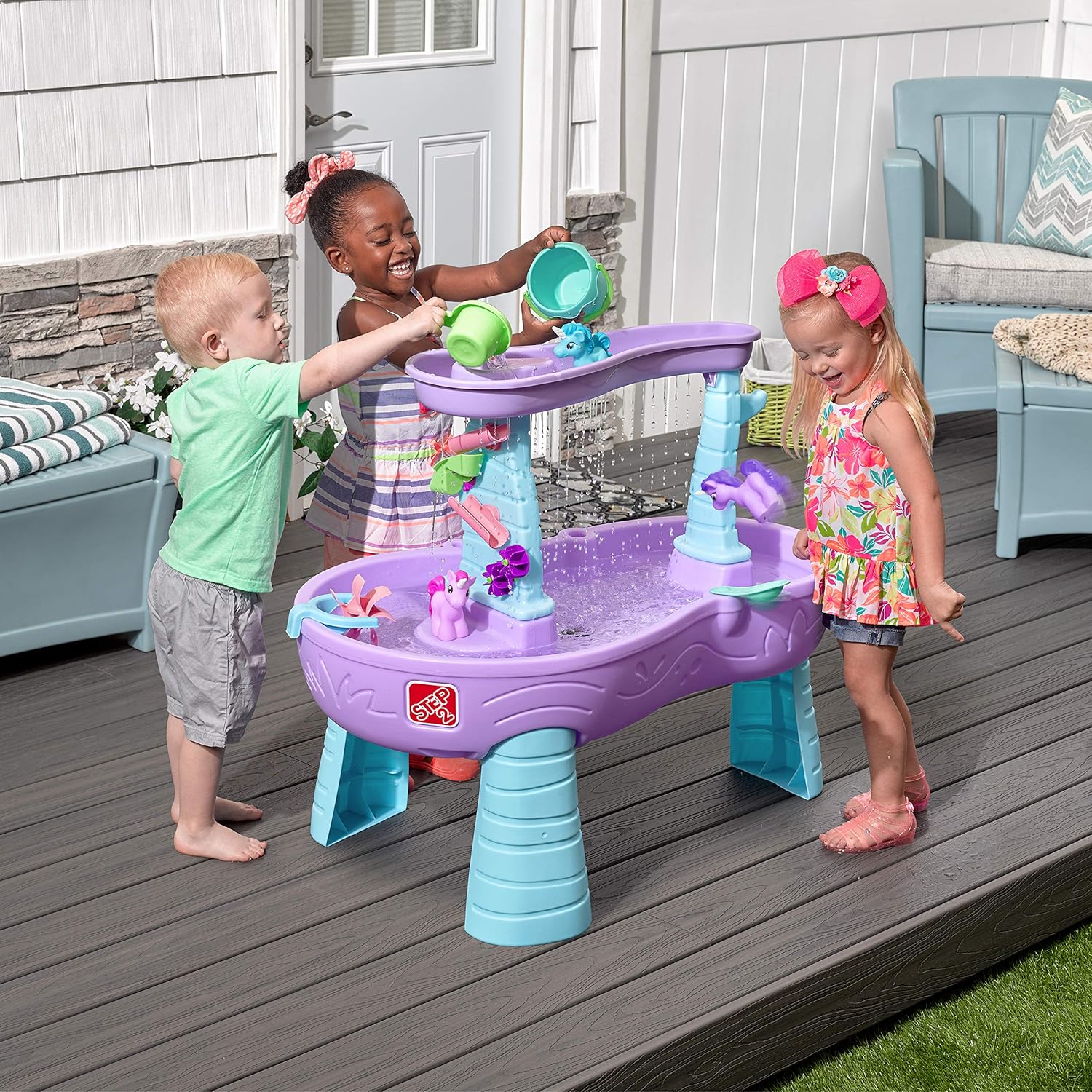 Step2 Rain Showers and Unicorns Water Table, Kids Water and Sand Activity Sensory Playset, Summer Outdoor Toys, 13 Piece Water Toy Accessories, for Toddlers 1.5+ Years Old, Blue & Purple - Image 2