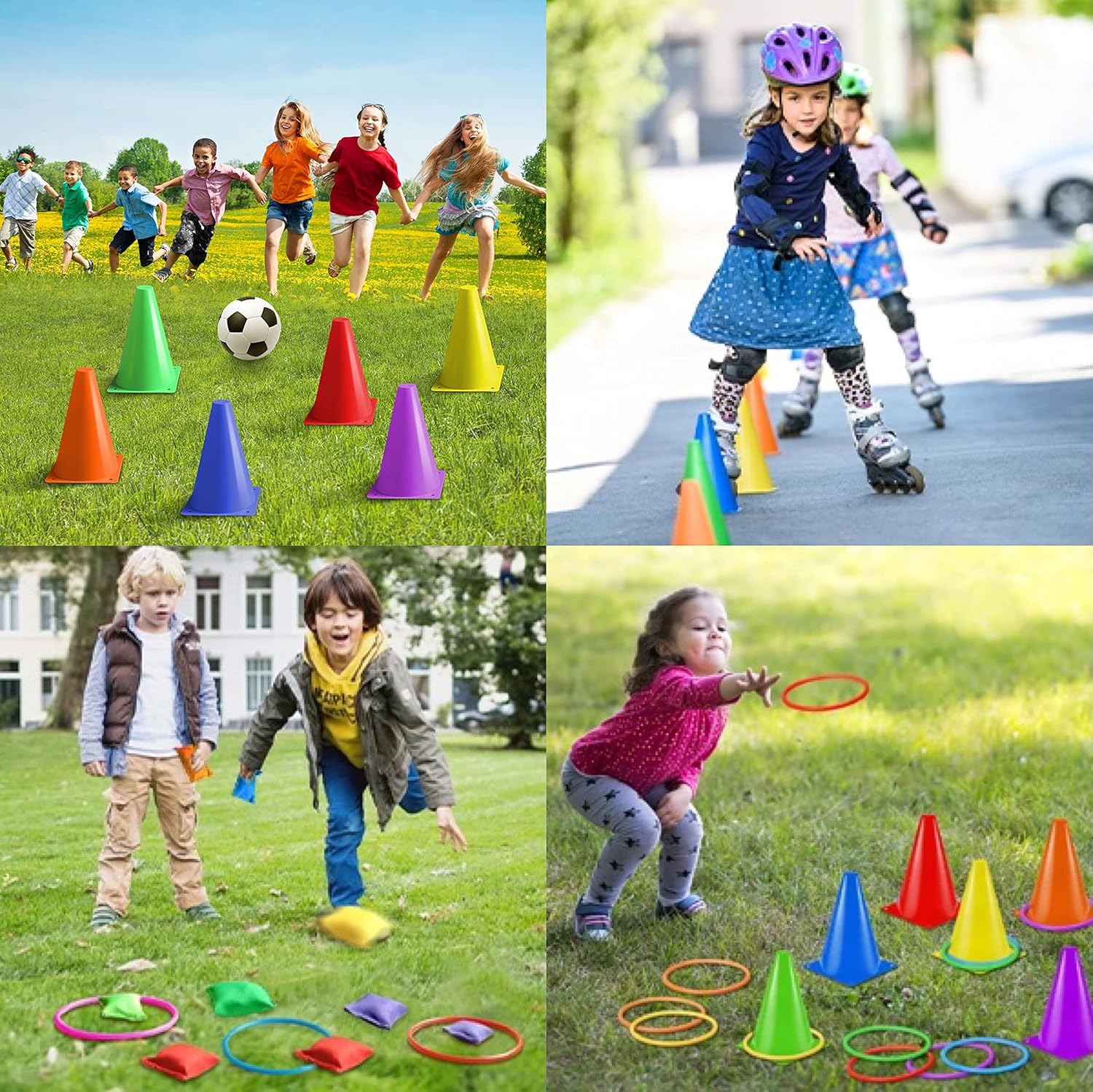 Eocolz 3 in 1 Carnival Games Set, Soft Plastic Cones Bean Bags Ring Toss Games for Kids Birthday Party Outdoor Games Supplies Combo Set - Image 3