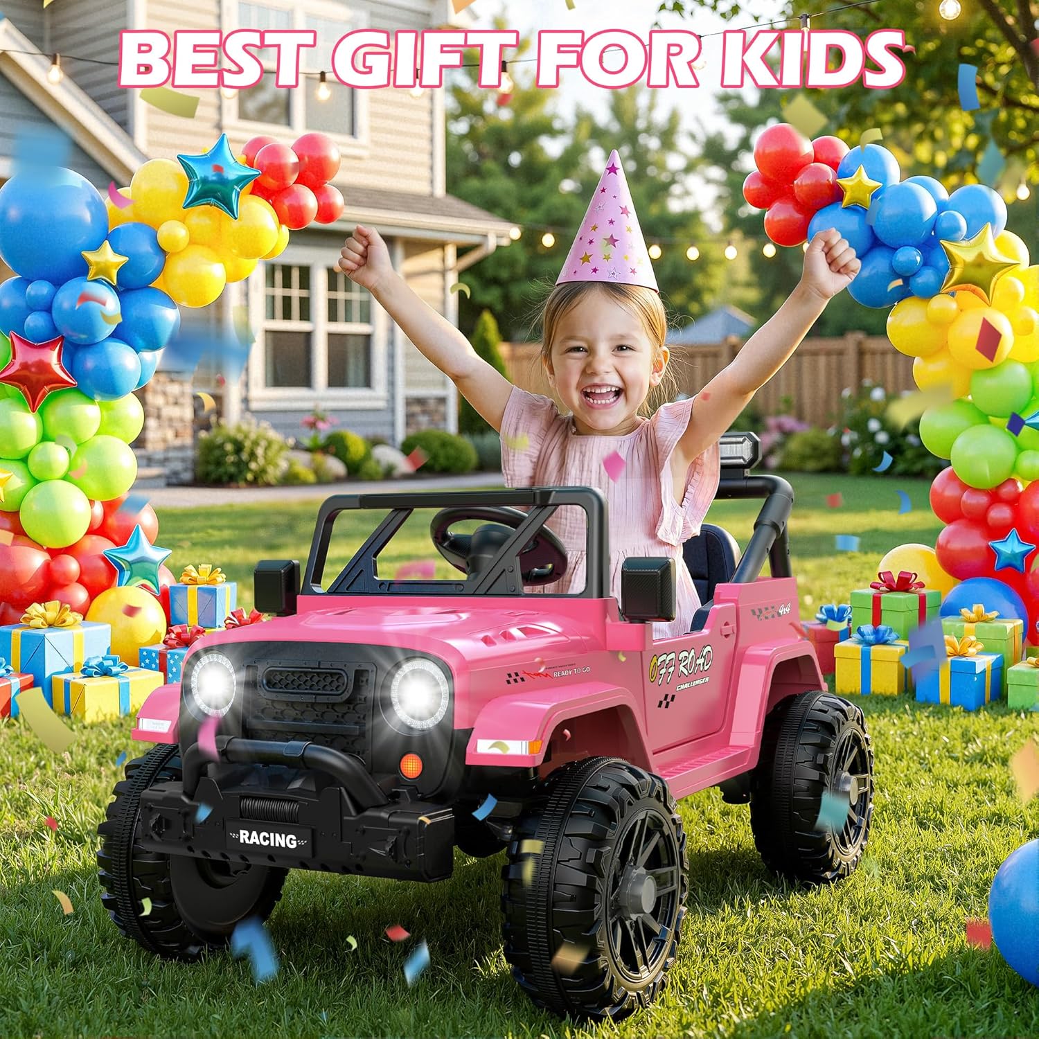 ARBELI 12V Ride On Truck Car with Remote Control, Kids Electric Vehicles with Bluetooth Music, Horn, 3 Speeds, 4 LED Lights, Soft Start, Ride on Toys for Toddler Boys & Girls, Pink - Image 7