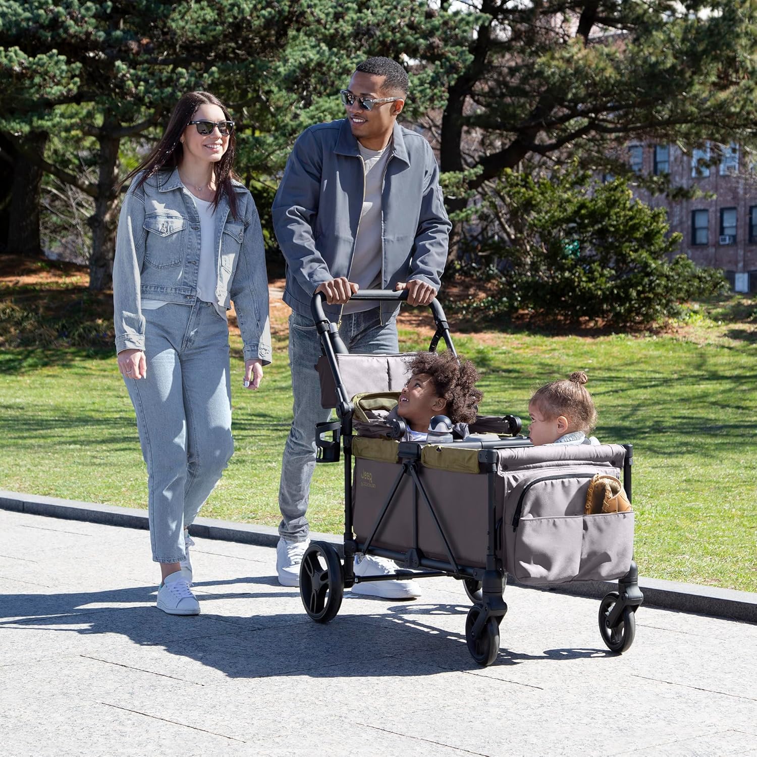 Jeep Sport All-Terrain Stroller Wagon by Delta Children - Includes Canopy, Parent Organizer, Adjustable Handlebar, Snack Tray & Cup Holders, Grey/Olive Green - Image 8