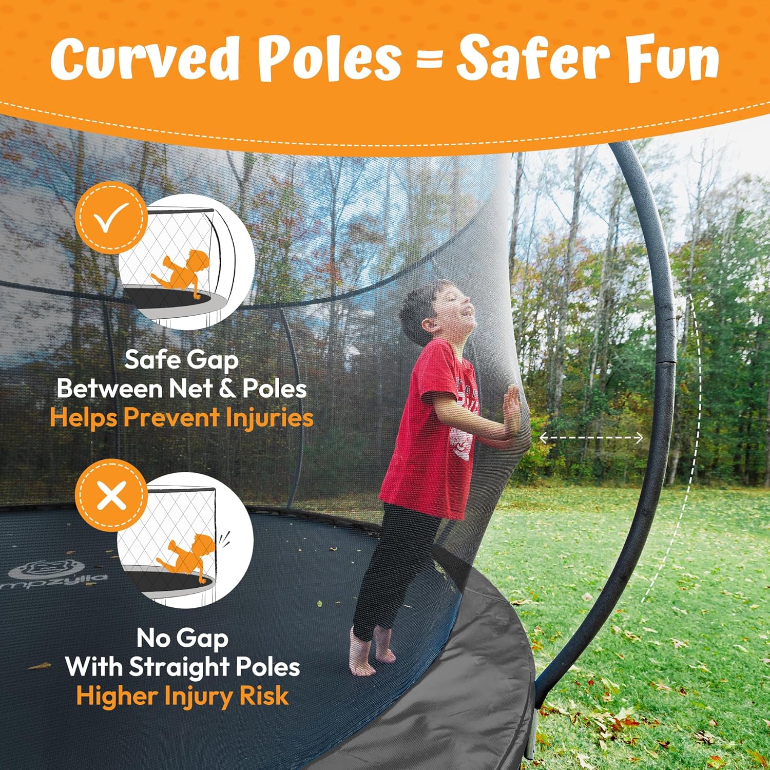 JUMPZYLLA Trampoline Outdoor 8FT 10FT 12FT 14FT 15FT 16FT with Enclosure, Non-Slip Ladder & Anti-Rust Coated Frame, ASTM Approved Recreational Backyard Large Trampoline with Net for Kids & Adults - Image 4