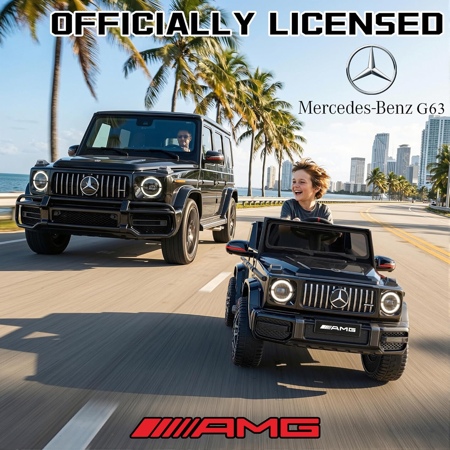 Mercedes-Benz Licensed G63 12V Kids Ride On Car, Ride on Toys with Parental Remote Control, Durable Material Body, Upgraded Motors, LED Lights & Music, Safe Electric Car for Toddlers, Black - Image 2