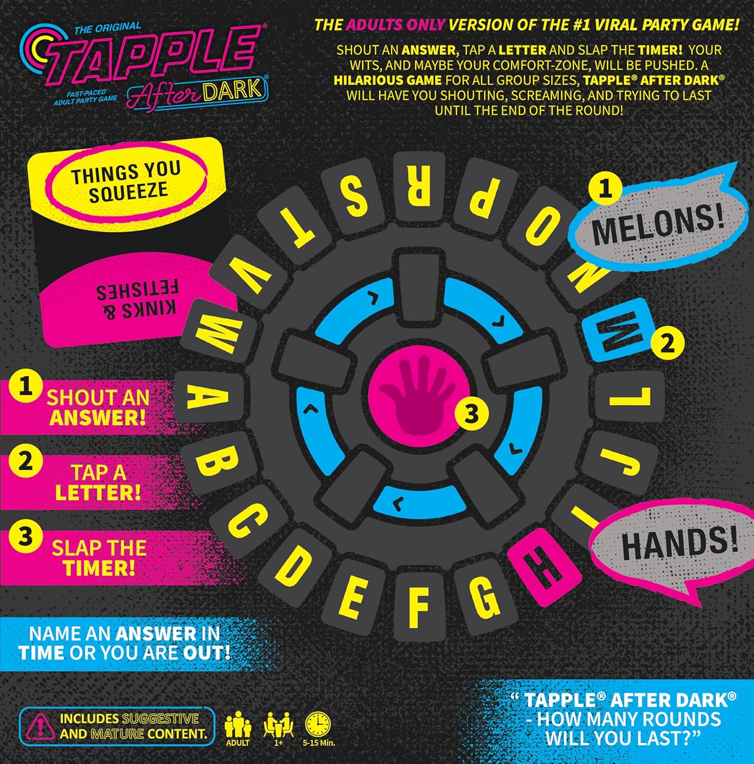 Tapple: After Dark Word Game, Fast-Paced Board Game for Ages 17+, Pick a Category, Tap a Letter, Shout an Answer, and Race Against The Timer to be The Last Player, Great Party Game for 1+ players - Image 7