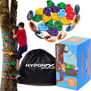 Hyponix Ninja Tree Climbing Kit – 16 Large Rock Holds & 8 Ratchets, 10-Minute Setup, Thicker Textured Grips, Supports 250lbs, CPC Certified Safety, Portable Bag – Backyard Fun & Ideal Gift for Kids