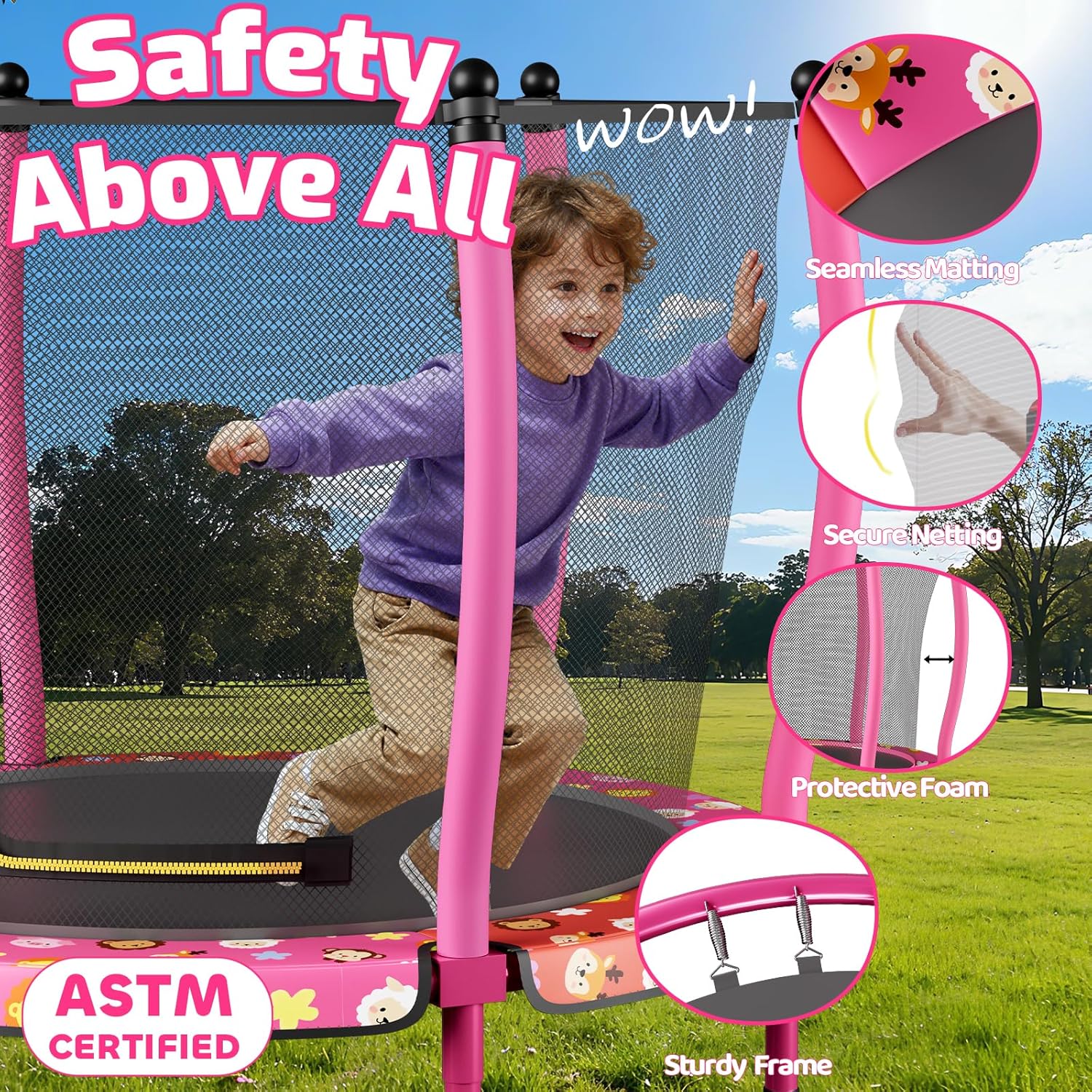 ZCMHAXJ 55" Trampoline for Kids with Curved Poles, 440lbs Capacity Indoor & Outdoor Toddler Trampoline, Gifts for Boys & Girls - Image 2