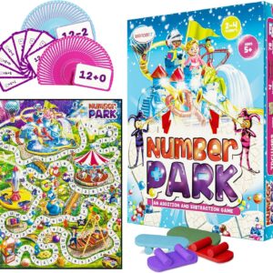 Number Park – Addition & Subtraction Math Board Game for Kids Ages 5-8 – Fun Educational Learning Game for Kindergarten & Up – 1 to 4 Players
