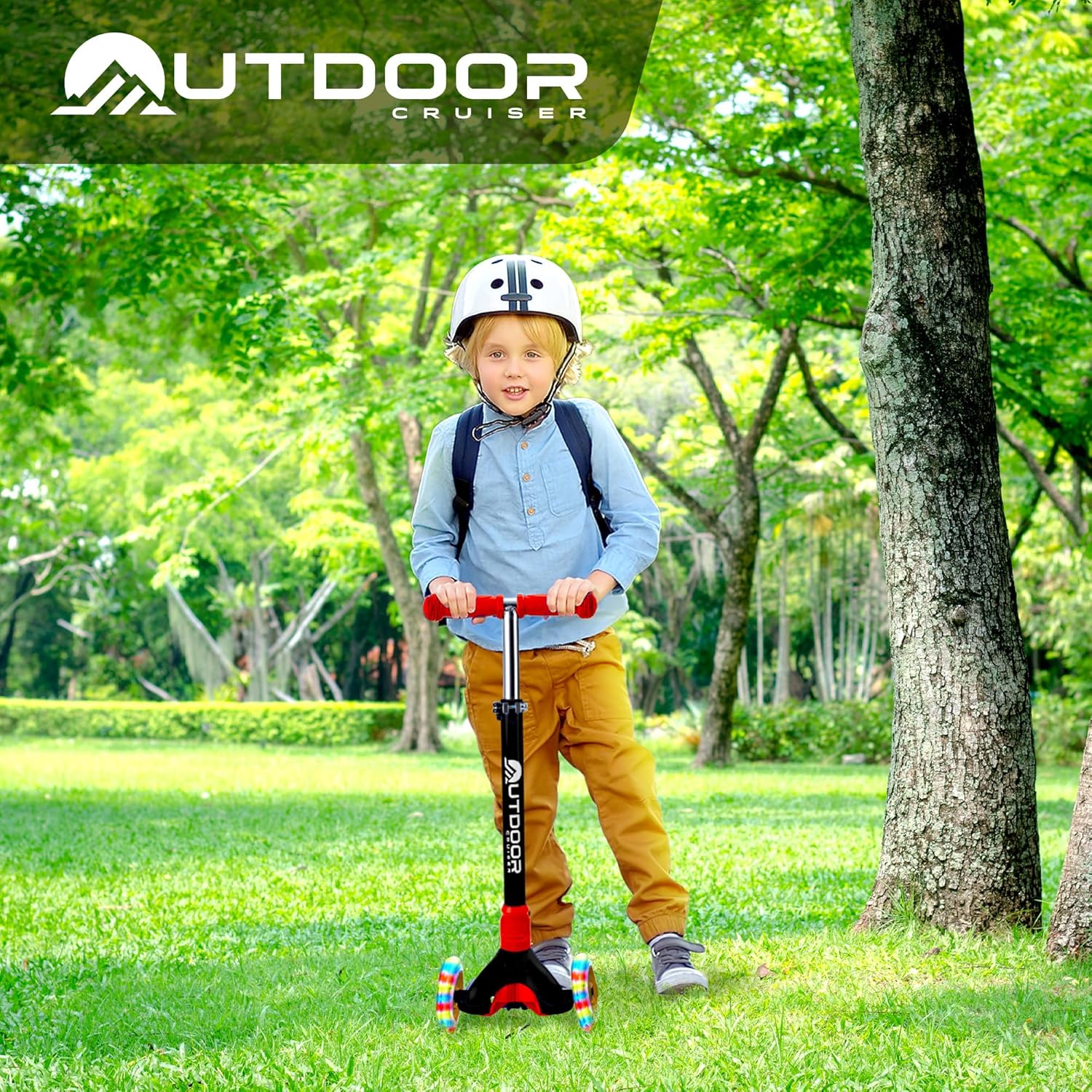 Outdoor Cruiser 3-Wheel Kids Scooter – with Lean-to-Steer Technology, Led Lighted Wheel, 4-Level Adjustable Height T-bar Handle, Support Kids Up to 150 Lbs, for Boys & Girls Ages 3-8, Black and Red - Image 7
