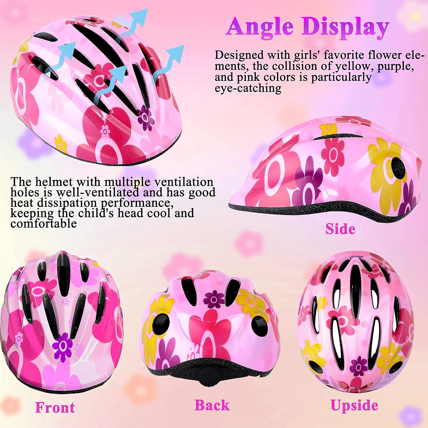 Lamsion Kids Helmet Adjustable with Sports Protective Gear Set Knee Elbow Wrist Pads for Toddler Ages 3 to 8 Years Old Boys Girls Cycling Skating Scooter Helmet - Image 4